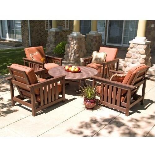 PolyWood Recycled Plastic Wood Patio Lounge Set 5 Piece With Table