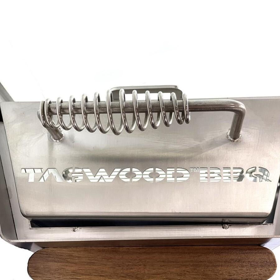 Tagwood BBQ BBQ07SS Table Top Food Warming Brazier - Acacia Wood Foot & Logo on Side - White Background thumbnail