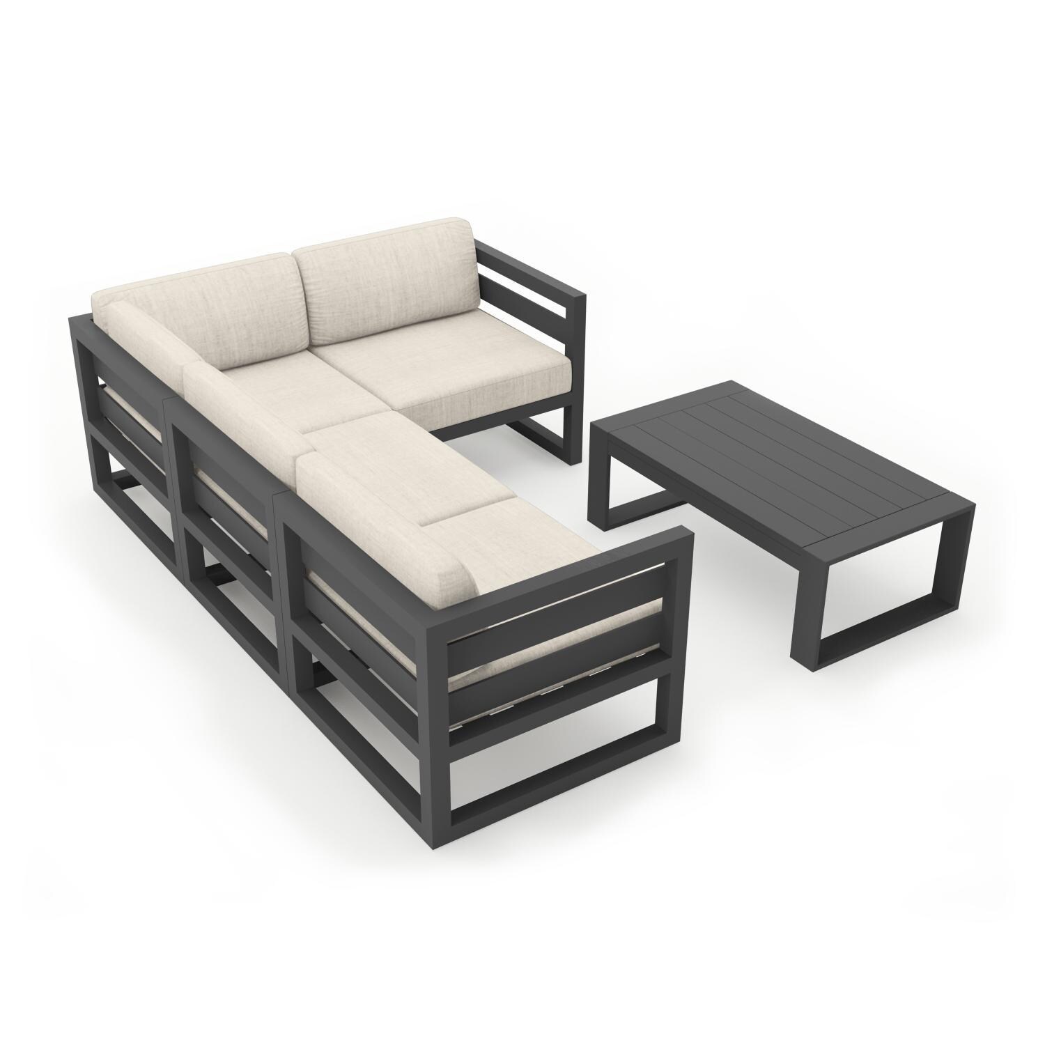 Misty Cove 5 Piece Sectional Set in Slate w/Portal Coffee Table & Cast Silver Cushions by Lakeview - Complete Set - White Background thumbnail