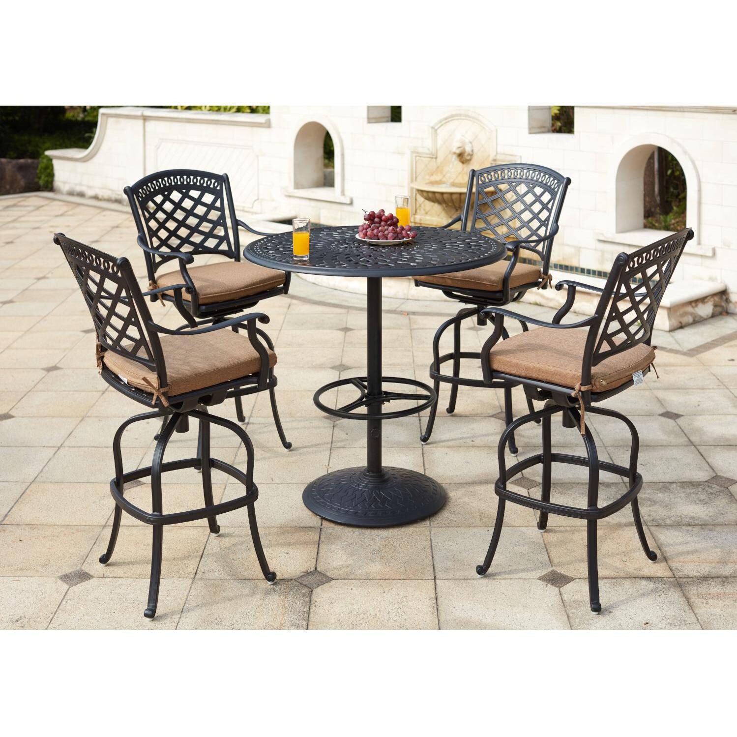 Darlee Sedona 5 Piece Cast Aluminum Patio Bar Set W/ 42 Inch Round Table - Lifestyle thumbnail