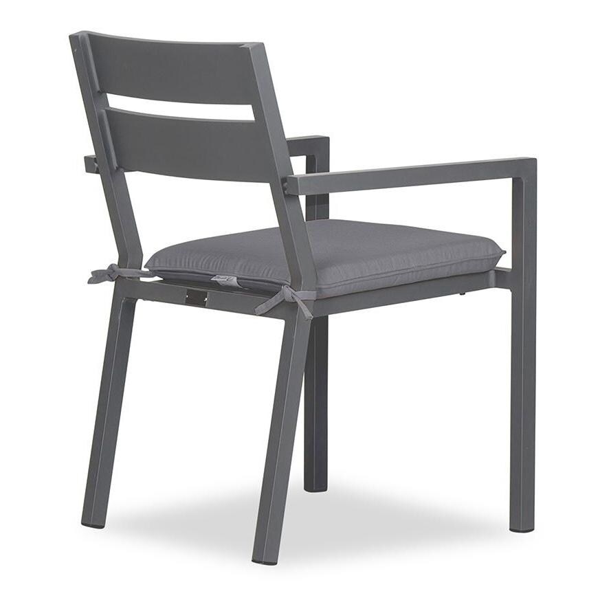 Calm Bay Aluminum Dining Arm Chair in Slate/Canvas Charcoal by Lakeview Outdoor Designs - Angle - White Background thumbnail