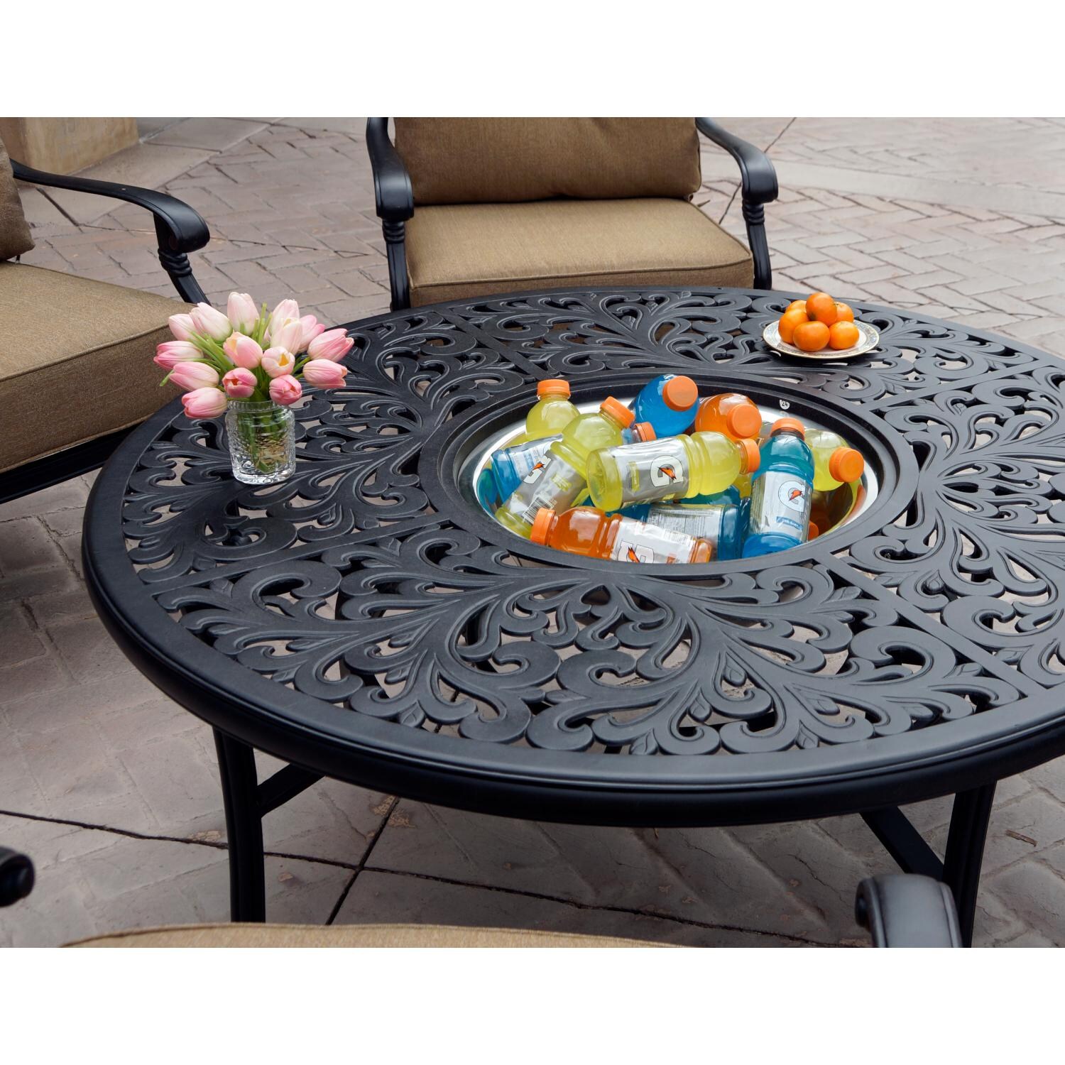 Darlee DL2058-5PC-80Q Santa Monica 5 Piece Cast Aluminum Patio Conversation Seating Set W/ Ice Bucket Insert & Sesame Cushions - Ice Bucket Insert thumbnail