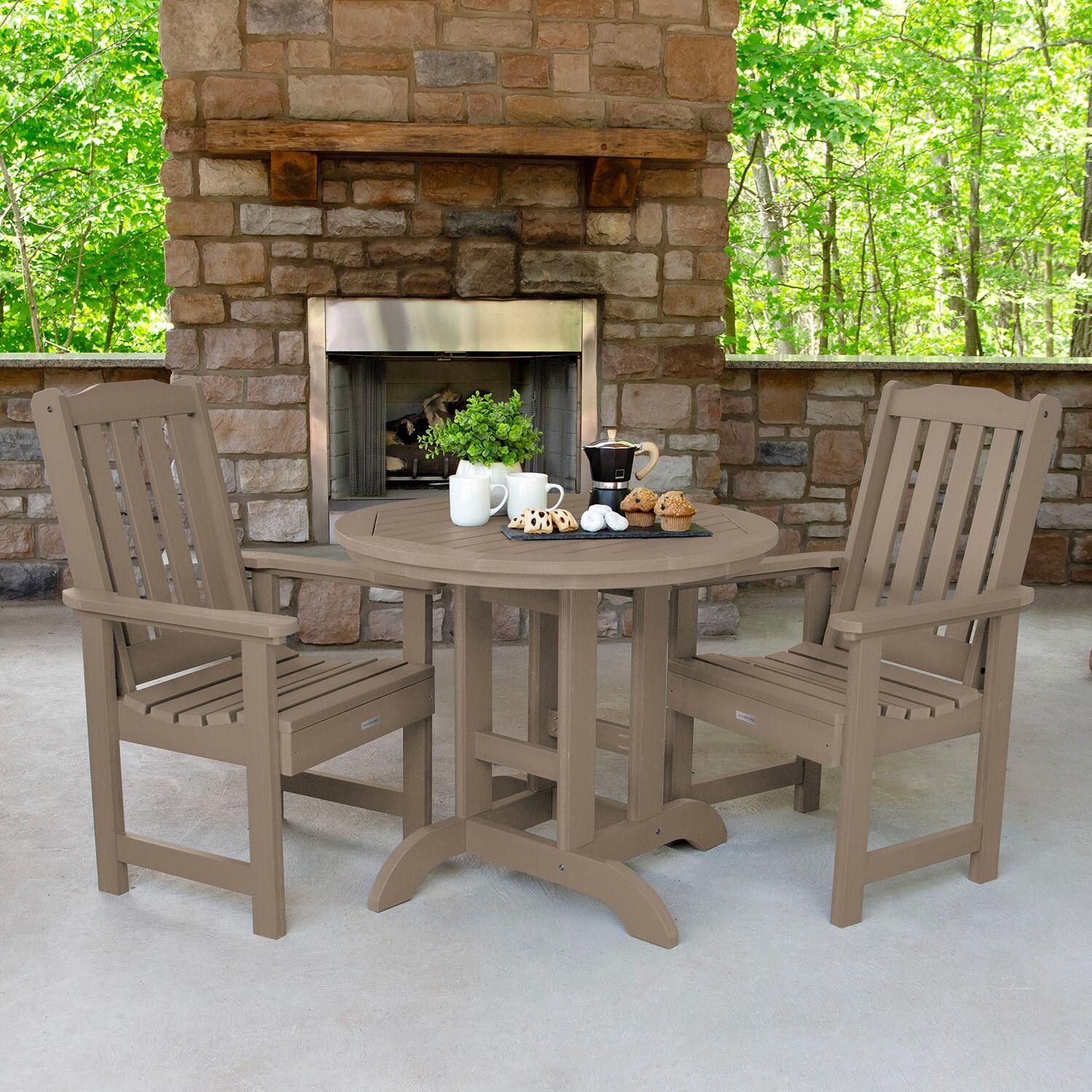 Hart Lane 3 Pc Recycled Plastic Round Dining Set in Woodland Brown by Lakeview Outdoor Designs