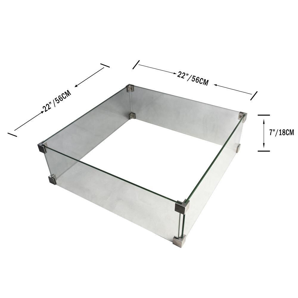 Elementi OFG103-WS Manhattan 24 Inch Square Glass Wind Screen - Dimensional thumbnail