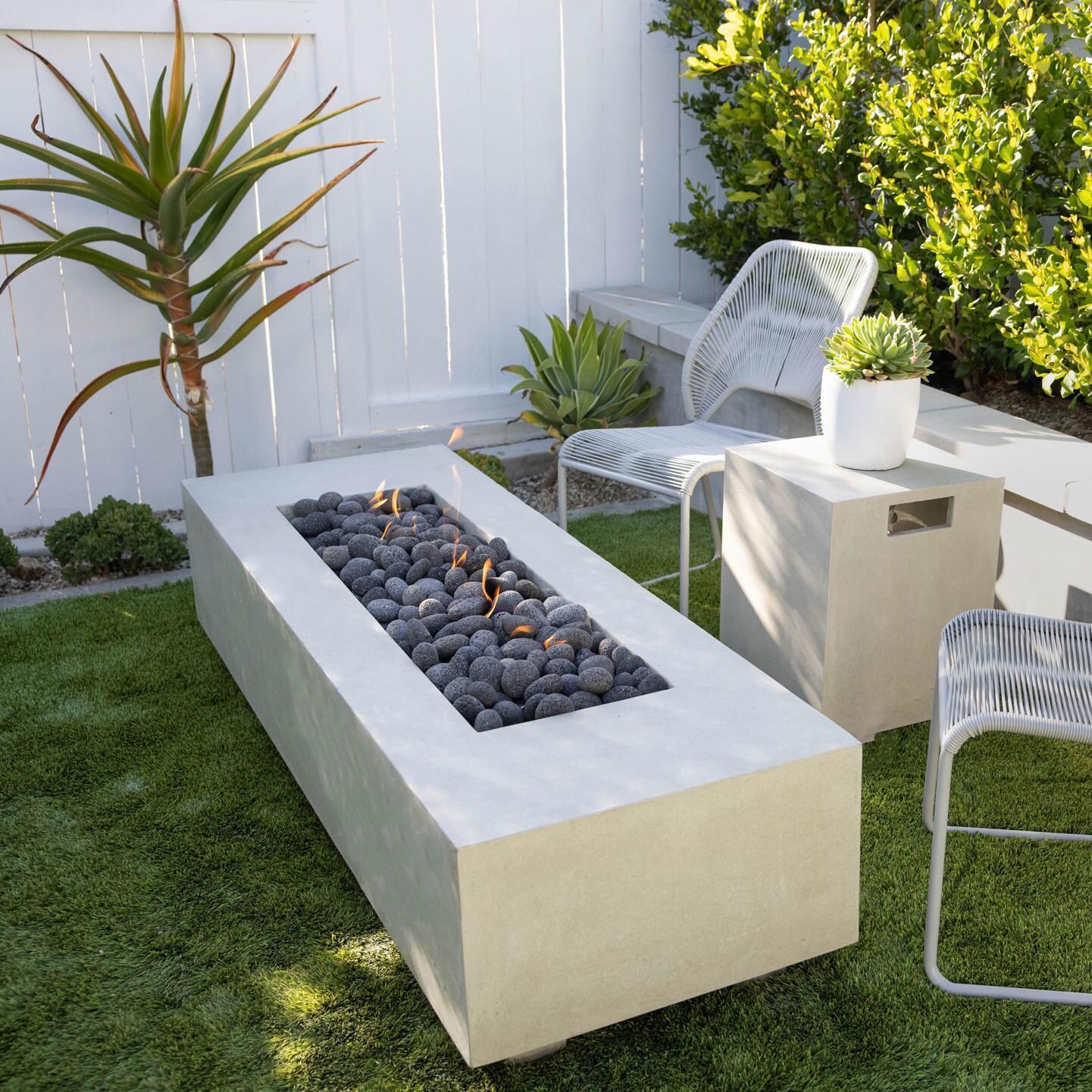 Tavola 72-in Rectangular GFRC Propane Fire Pit in Ultra White by Prism Hardscapes