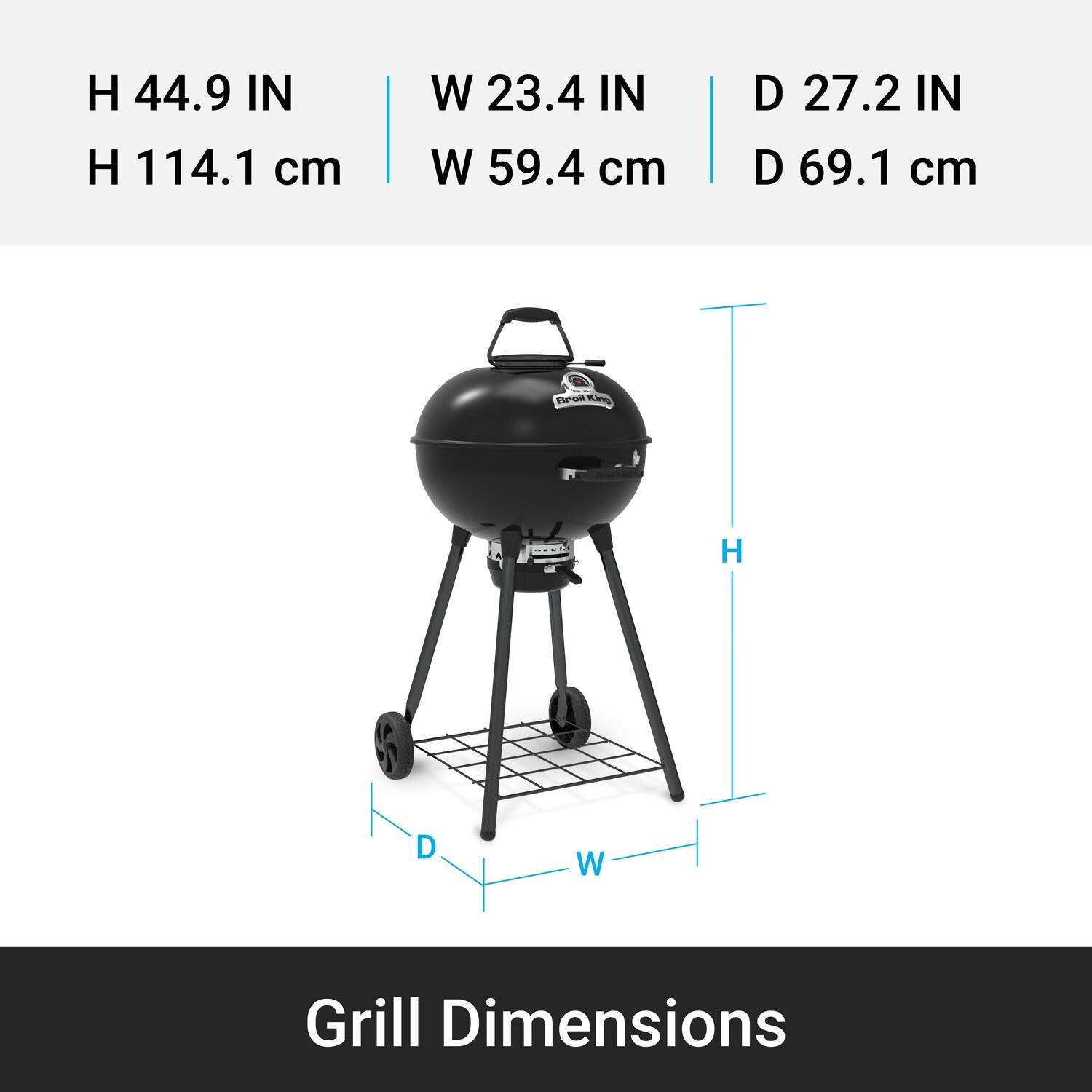 Broil King 401110B Kettle 22 1/2-in Crown Charcoal Grill - Black - Grill Dimensions - Dimensional thumbnail