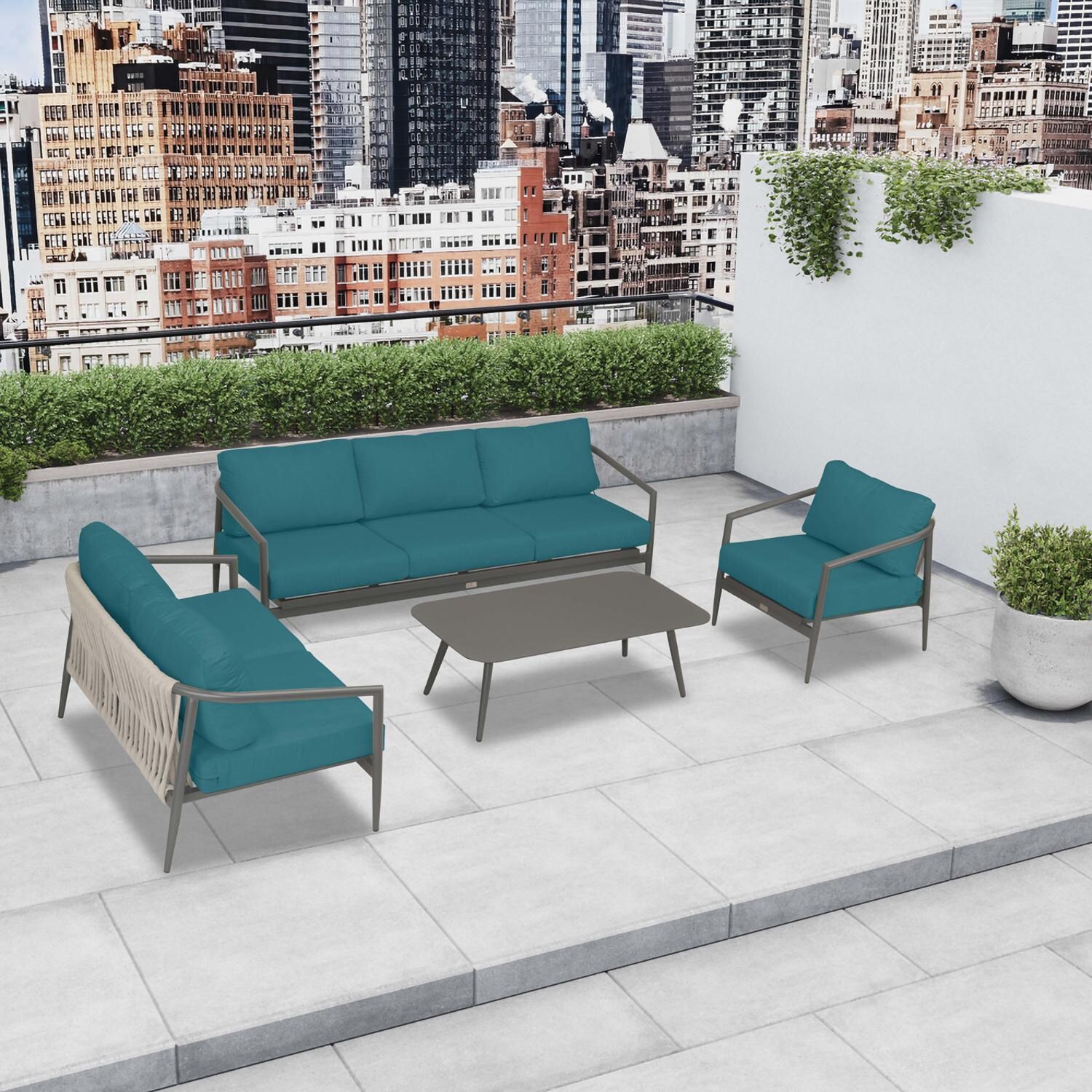 Lakeview Midnight Cove 4 Pc Aluminum Sofa Loveseat Seating Set in Slate/Pebble Gray/Spectrum Peacock - Top - Lifestyle thumbnail