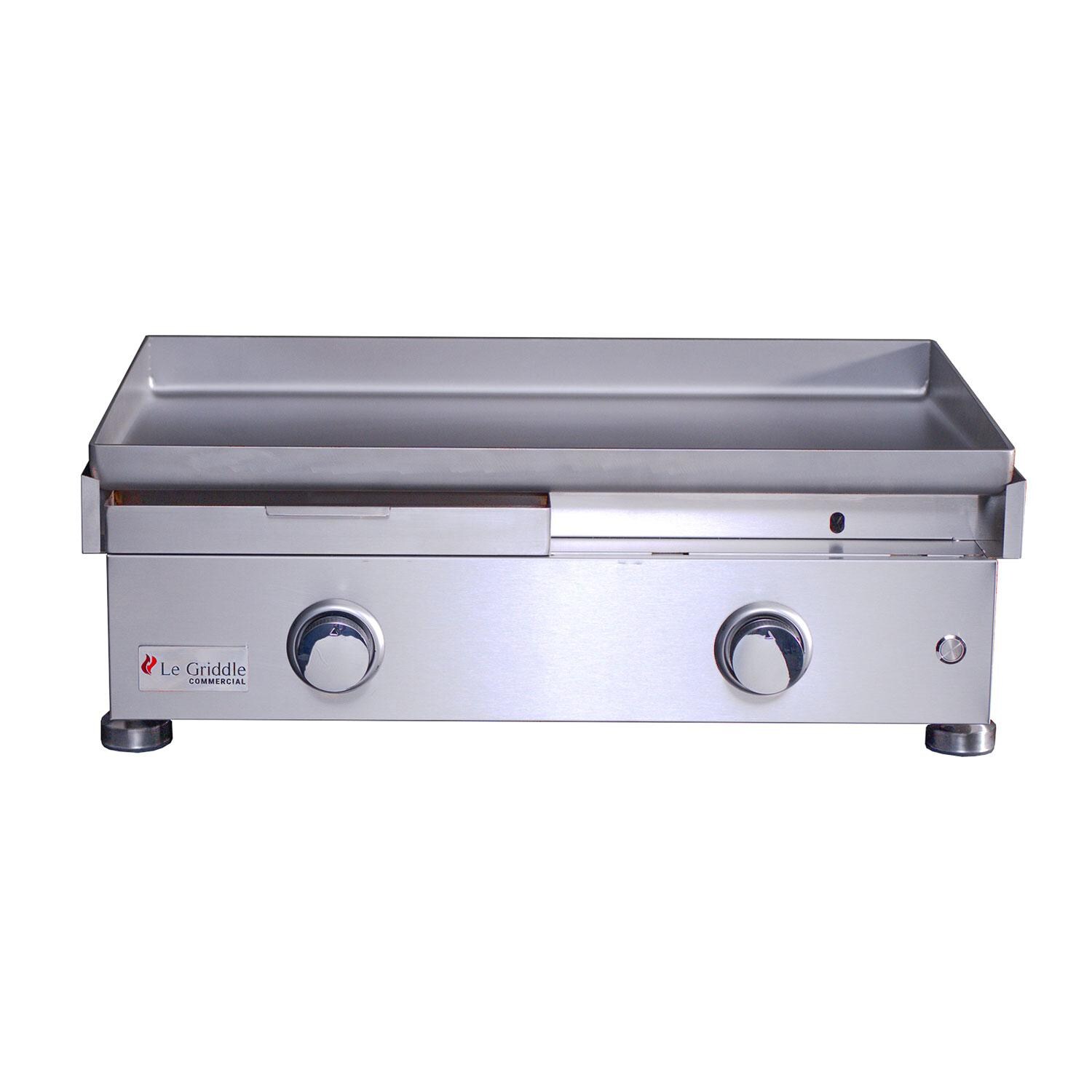 Le Griddle OML75C6 LP Commercial Series 75 2 Burner Built-In Propane Flat Top Grill w/ 6mm Plate - Right Grease Disposal Tray Removed - White Background thumbnail