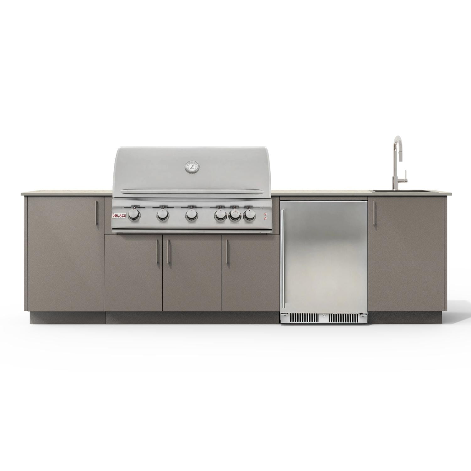 Urban Bonfire Cove 40 Outdoor Kitchen w/ Blaze LTE Propane Grill, Sink, Refrigerator, Danae Dekton Countertop & Clay Finish - B-Cove-40-Blaze-Danae-Clay