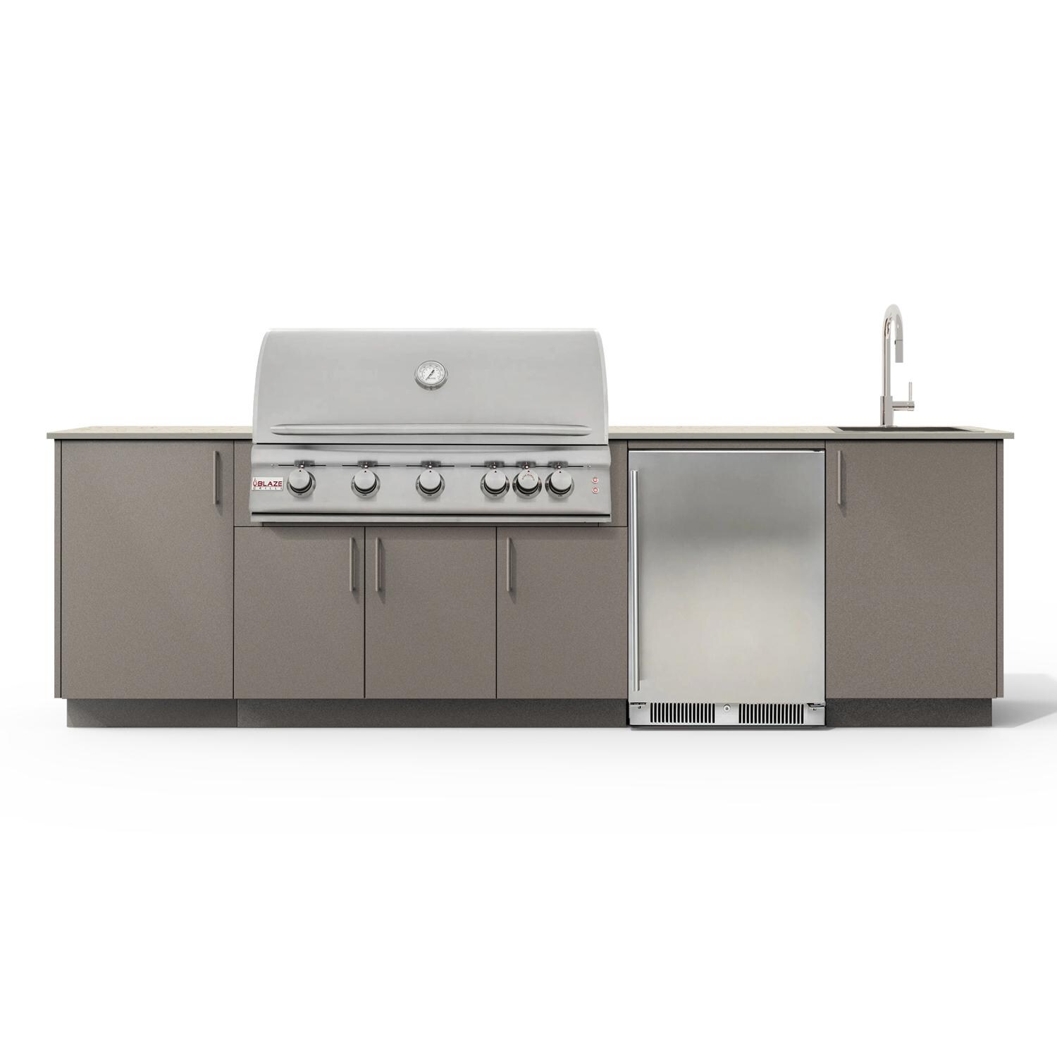 Urban Bonfire Cove 40 Outdoor Kitchen w/ Blaze LTE Propane Grill, Sink, Refrigerator, Danae Dekton Countertop & Clay Finish - B-Cove-40-Blaze-Danae-Clay