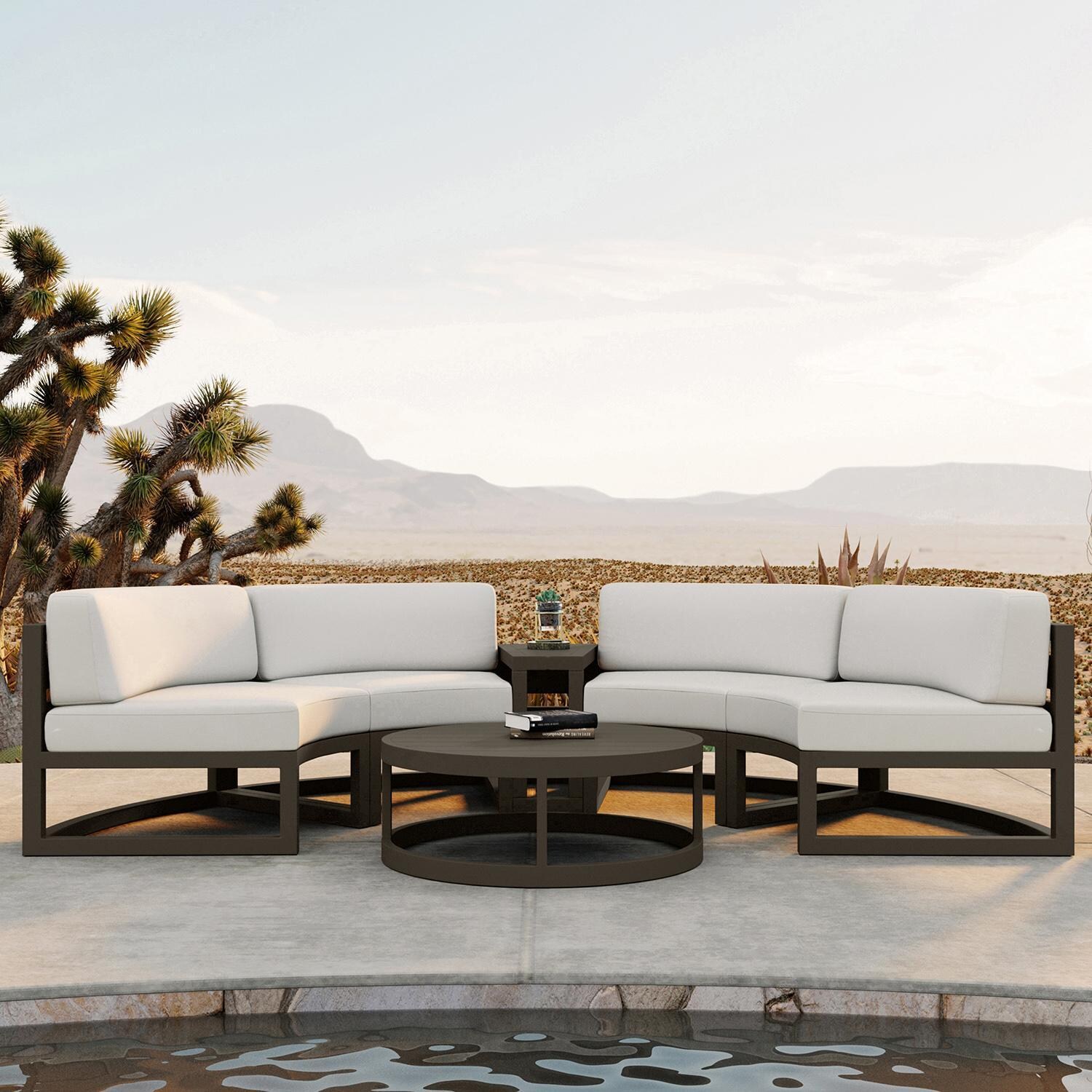 Misty Cove 4 Piece Curve Sectional Set in Slate w/Coffee Table & Canvas Natural Cushions by Lakeview - Lifestyle thumbnail