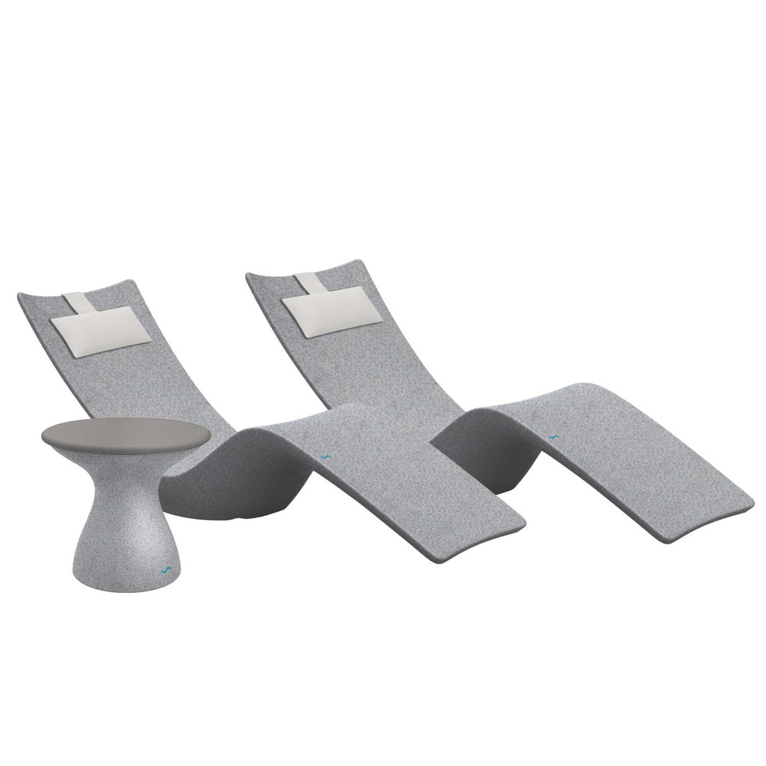 Ledge Lounger Autograph Chaise Lounge (Set of 2) W/Side Table - Granite Grey W/Gray Lid & White Pillow - White Background thumbnail