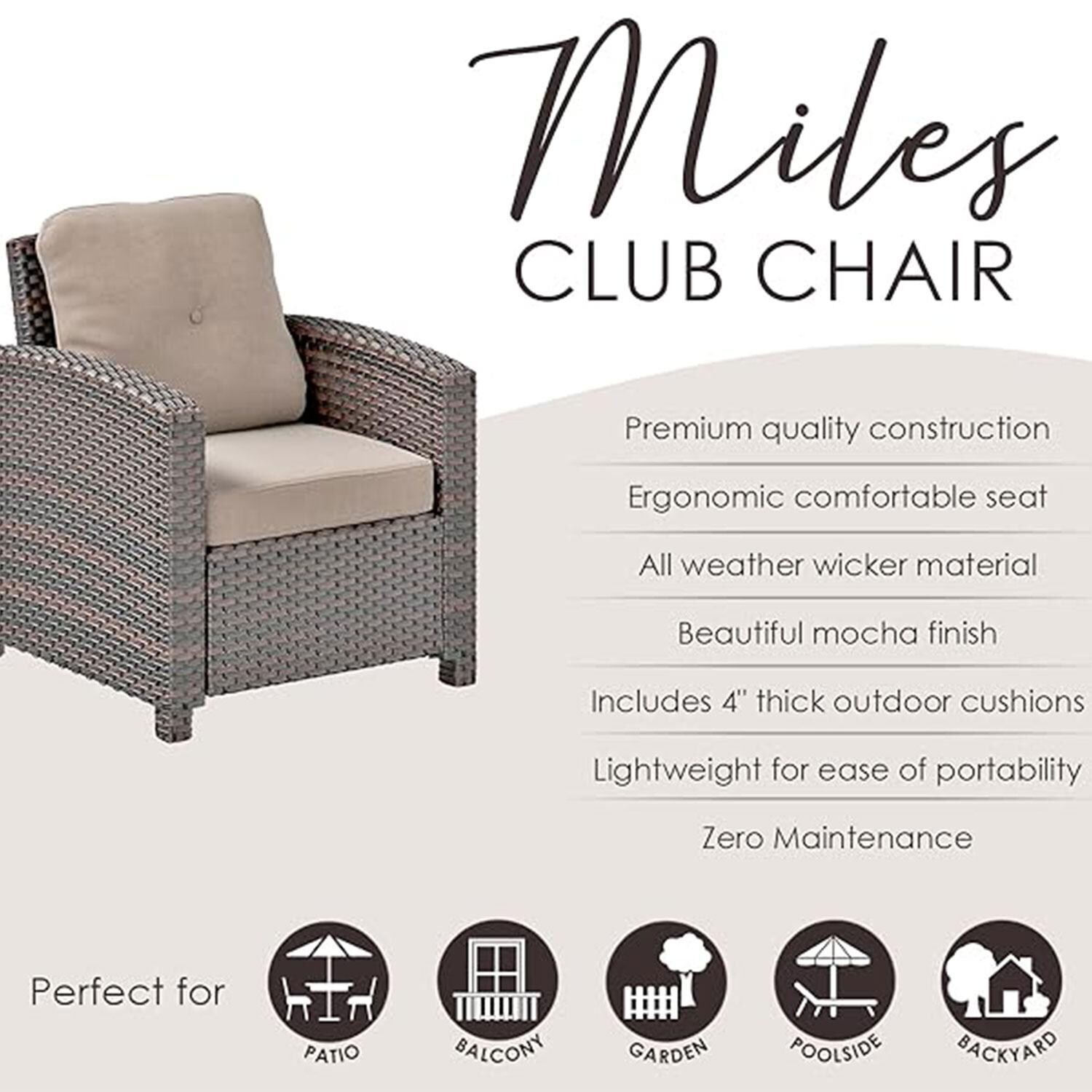 La Flore 5 Pc Resin Wicker Fire Pit Seating Set in Mocha by Ultimate Patio - Club Chair - Features - Diagram thumbnail