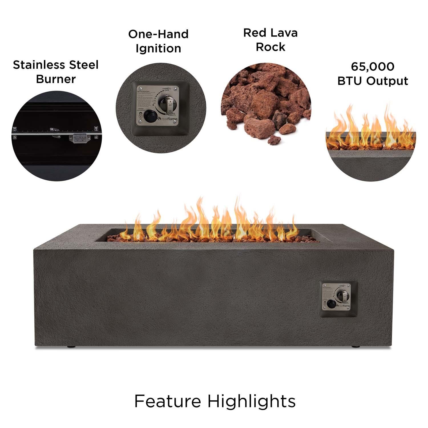 Villa Flora 51 Inch Rectangular MGO Propane Fire Pit Table in Gray by Lakeview Outdoor Designs - Features thumbnail