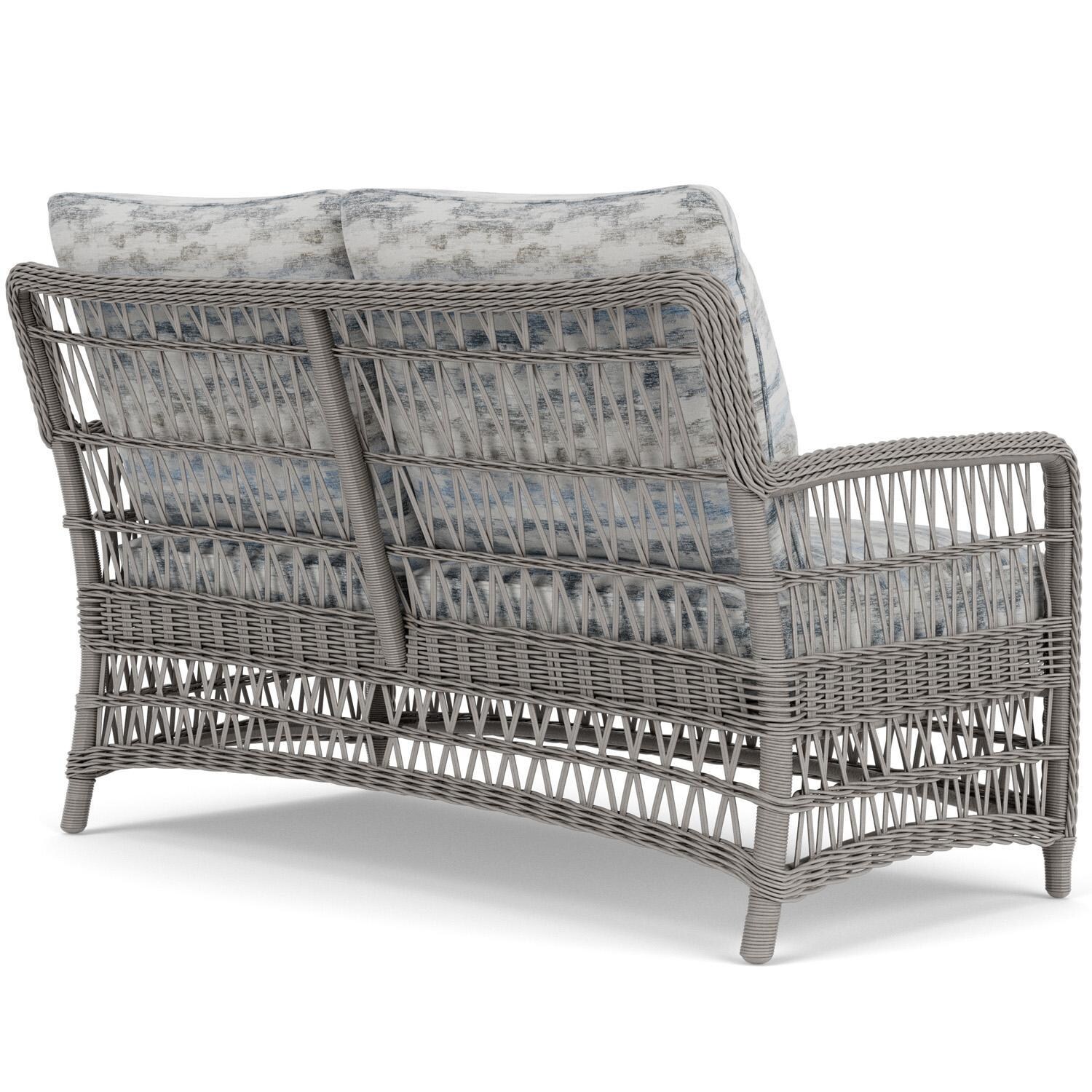Lloyd Flanders Mackinac Loveseat in Putty Finish with Stratosphere Cloud Fabric - Rear Right thumbnail