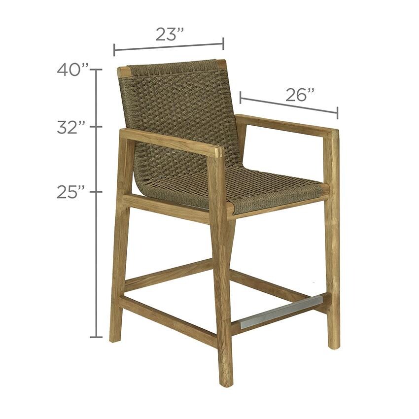 Admiral 5 Pc Counter Height Dining Set in Brown Sand by Royal Teak Collection - Counter Height Chair - Dimensions - Diagram thumbnail
