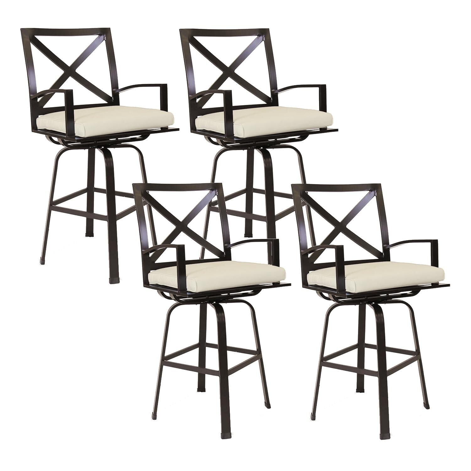 La Jolla 4 Piece Aluminum Patio Swivel Bar Stool Set W/ Sunbrella Canvas Flax Cushions By Sunset West thumbnail
