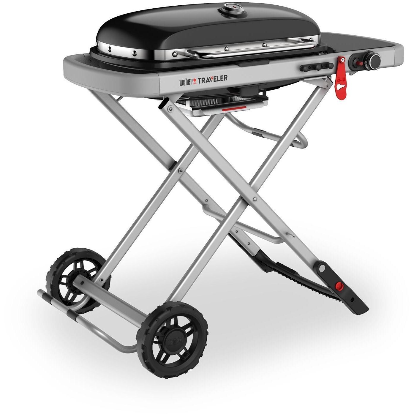 Weber Traveler 9010001 Portable Propane Gas Grill - Black - Left-Side Angled View - White Background thumbnail