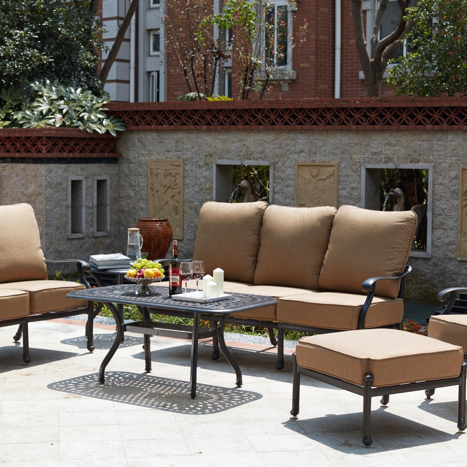 Madison 6 Piece Cast Aluminum Patio Conversation Set W/ Sesame