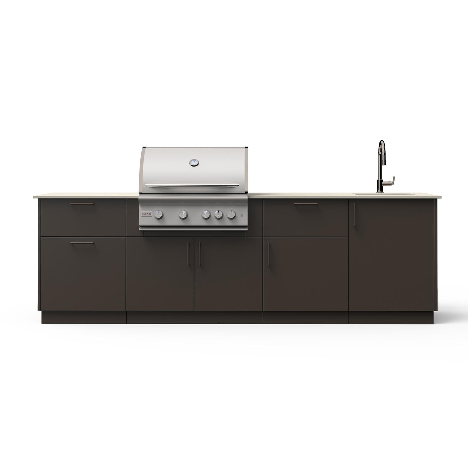 Blaze Sunset 10-Ft Outdoor Kitchen Island w/ 32" Marine Grade LTE+ Natural Gas Grill, Sink in Architectural Bronze w/ Aeris Countertop
