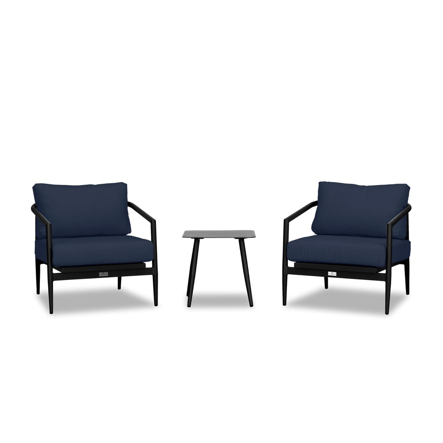 Lakeview Midnight Cove 3 Pc Aluminum Club Chair Seating Set in Black/Carbon/Spectrum Indigo - White Background thumbnail