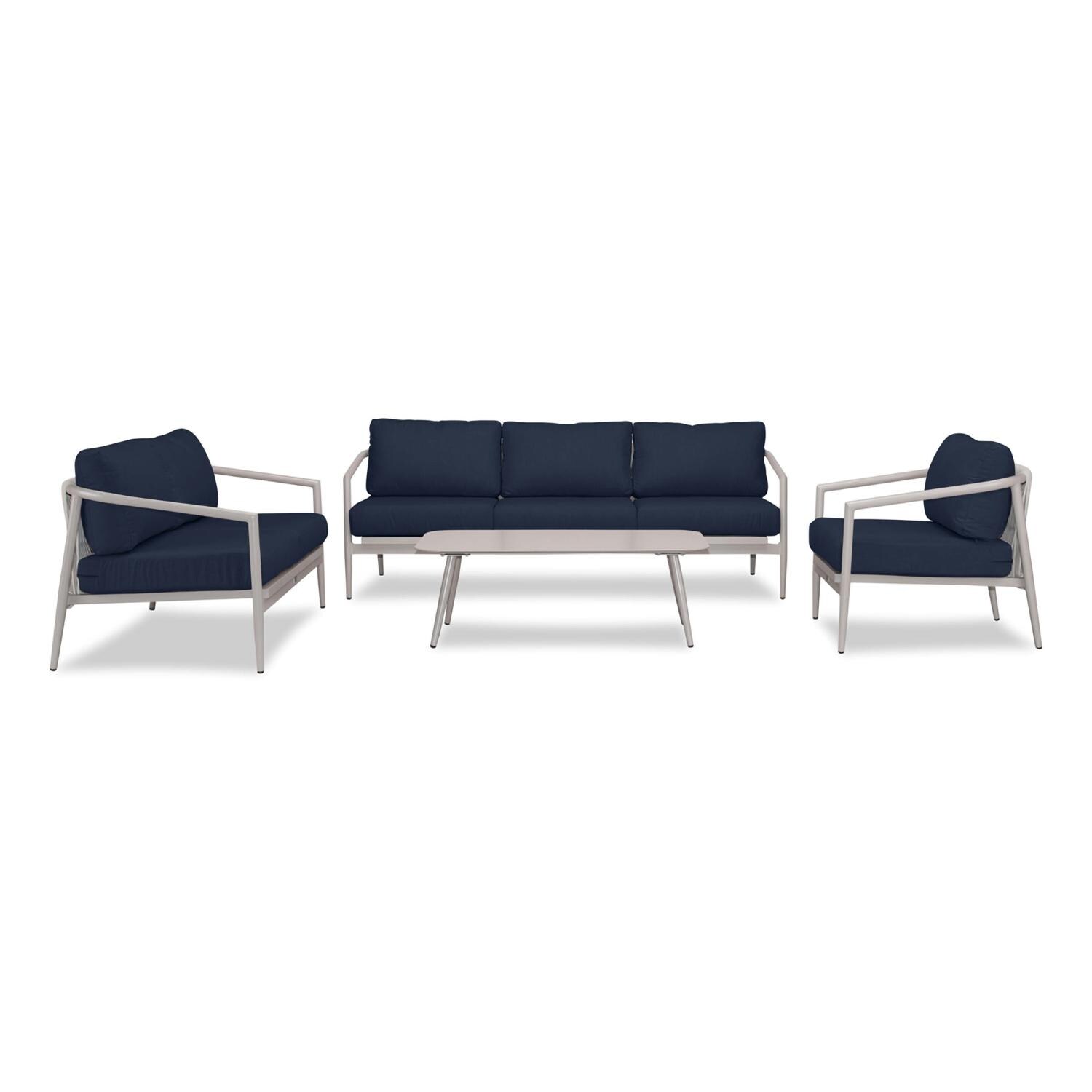 Lakeview Midnight Cove 4 Pc Aluminum Sofa Loveseat Seating Set in Urban Stone/Carrera/Spectrum Indigo - Front - White Background thumbnail