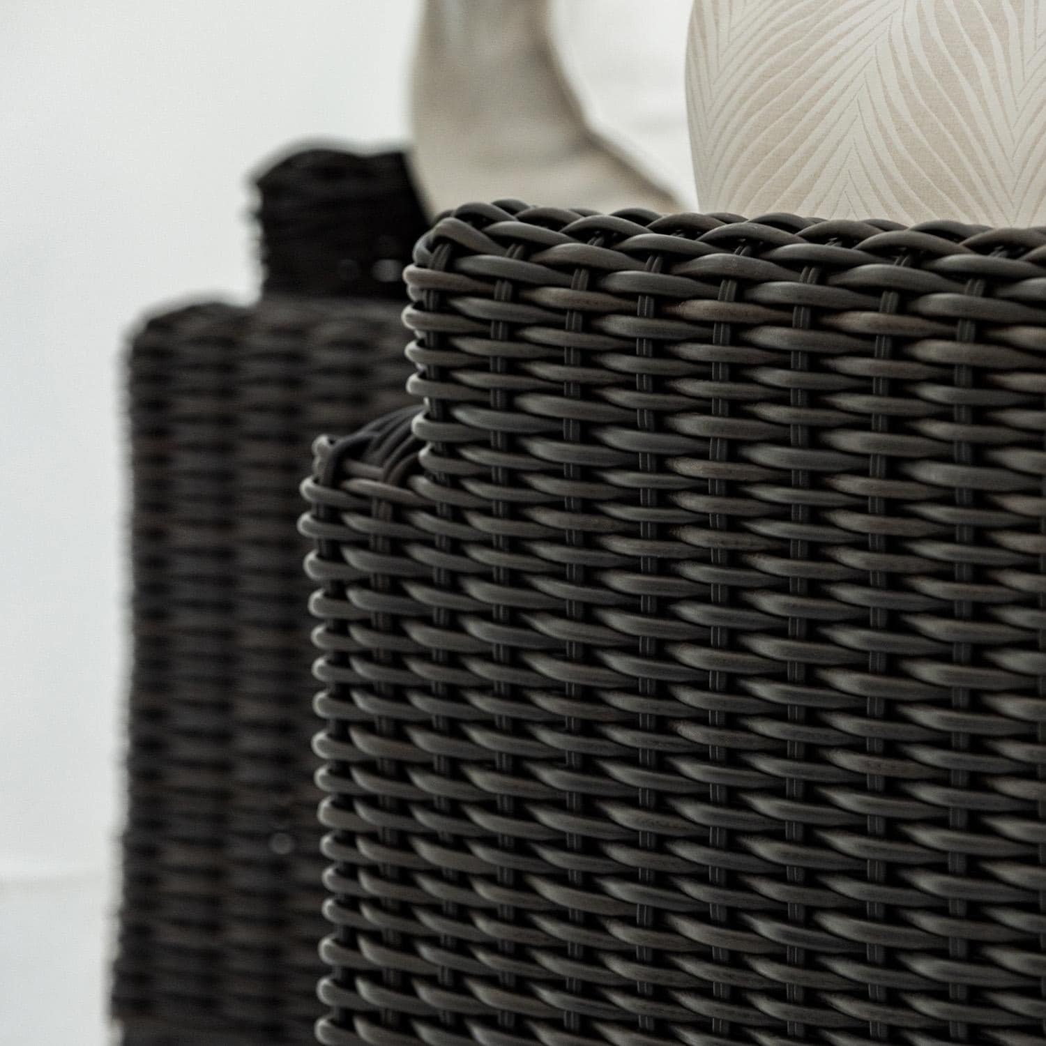 Cabo Resin Wicker Oversized Swivel Club Chair in Kahlua/Soothe Pearl by Sunset West - Back - Detail thumbnail