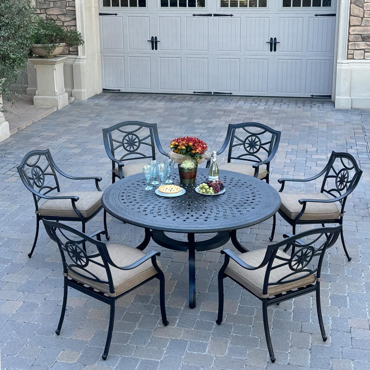 Ten Star 7 Pc Cast Aluminum Dining Set in Antique Bronze By Darlee