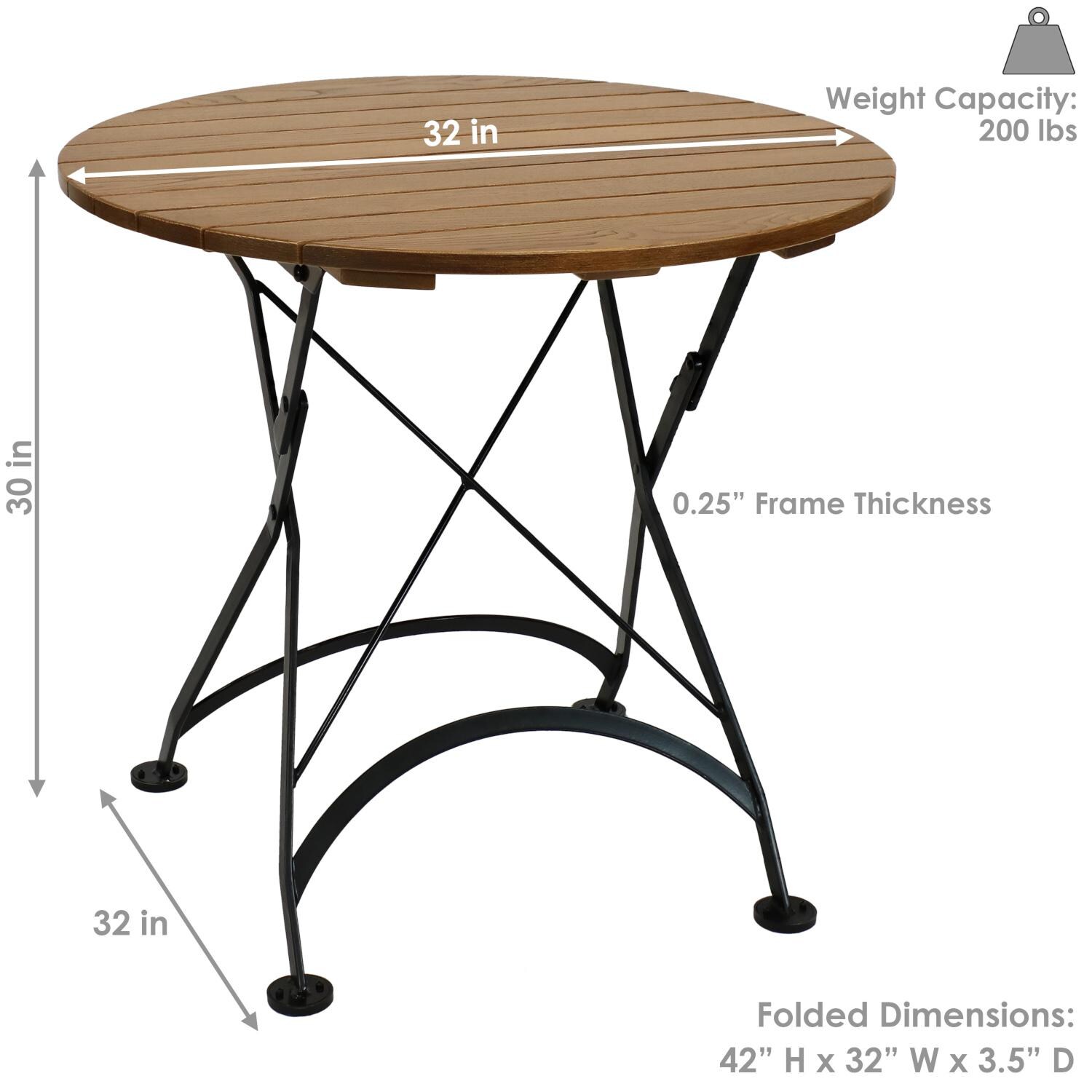 Ultimate Patio 32-Inch European Chestnut Wood Folding Round Bistro Table - Dimensions thumbnail