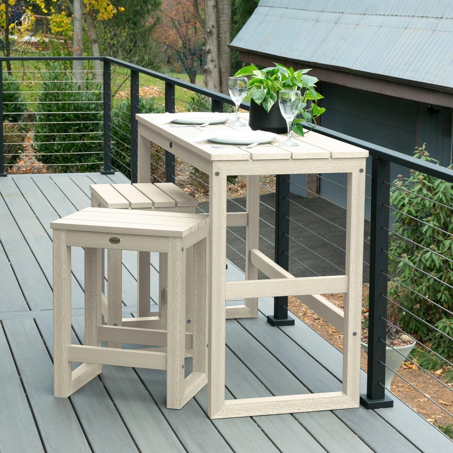 Lakeview Audubon 3 Pc Recycled Plastic Counter Height Balcony Dining Bar Set in Whitewash - Angle - Lifestyle thumbnail