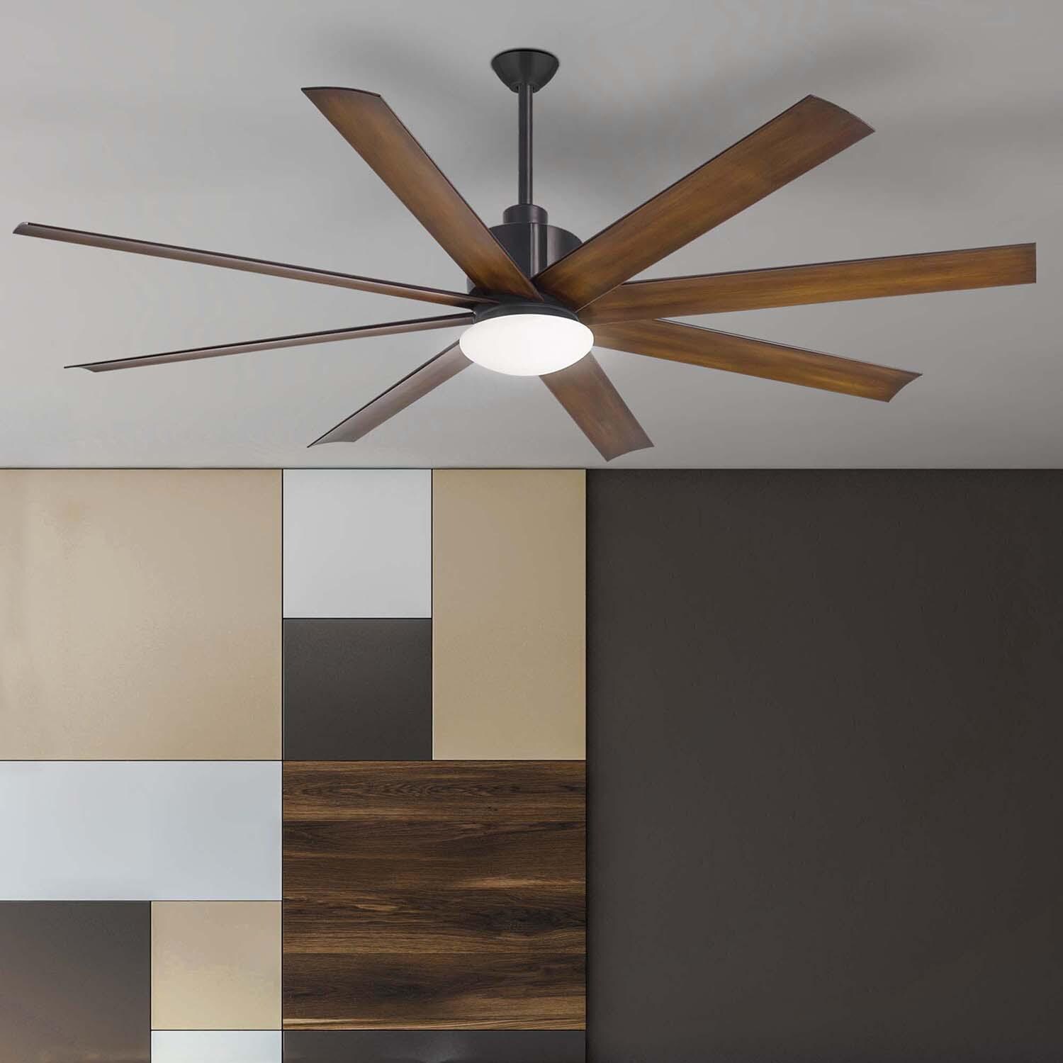 Minka-Aire F888L-DK Slipstream 65-Inch 8-Blade LED Ceiling Fan in Distressed Koa Finish w/ Distressed Koa Blades & Tinted Opal Glass - Lifestyle thumbnail