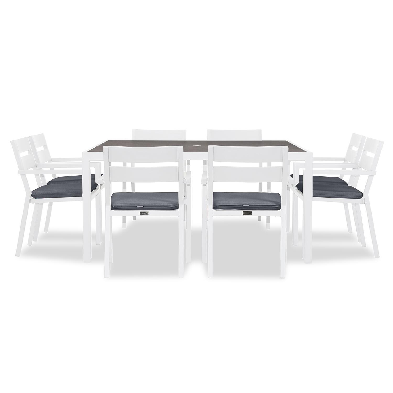 Calm Bay 9 Pc Square Dining Set in White/Canvas Charcoal by Lakeview - White Background 3 thumbnail