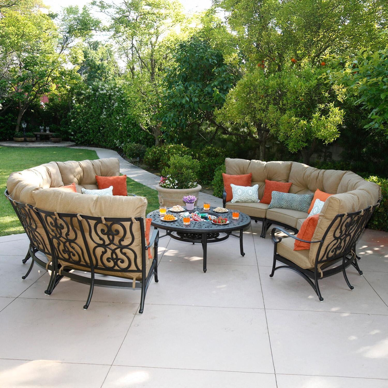 Santa Anita 4 Person Cast Aluminum Sofa in Antique Bronze/Heather Beige By Darlee - Shown w/ Set (Not Included) - Lifestyle thumbnail