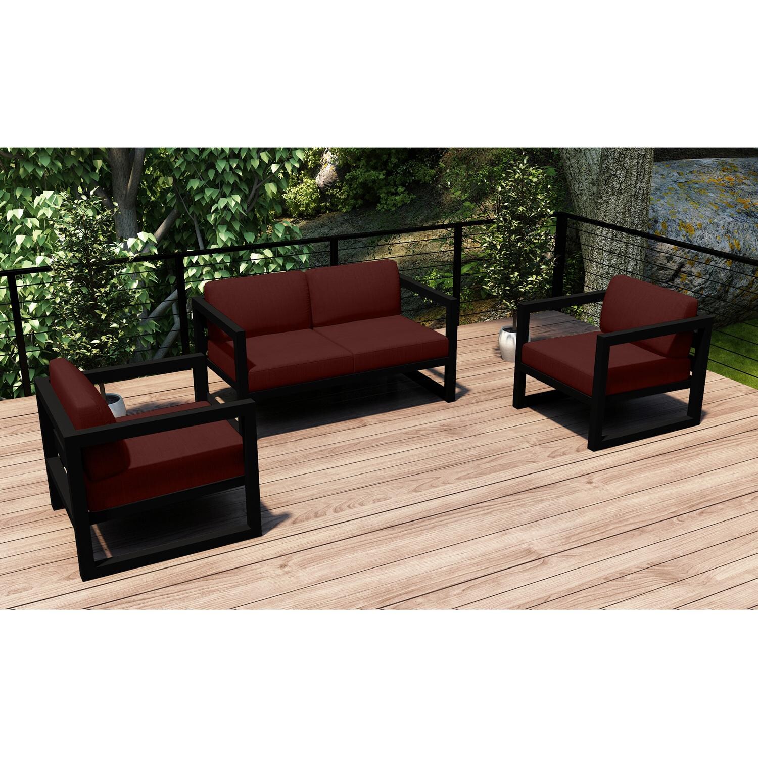 Lakeview MSTYCV-BK-3LSS-HN Misty Cove 3 Pc Aluminum Seating Set in Black w/Loveseat & Canvas Henna Cushions by Lakeview Outdoor Designs - Set Outside - Lifestyle thumbnail