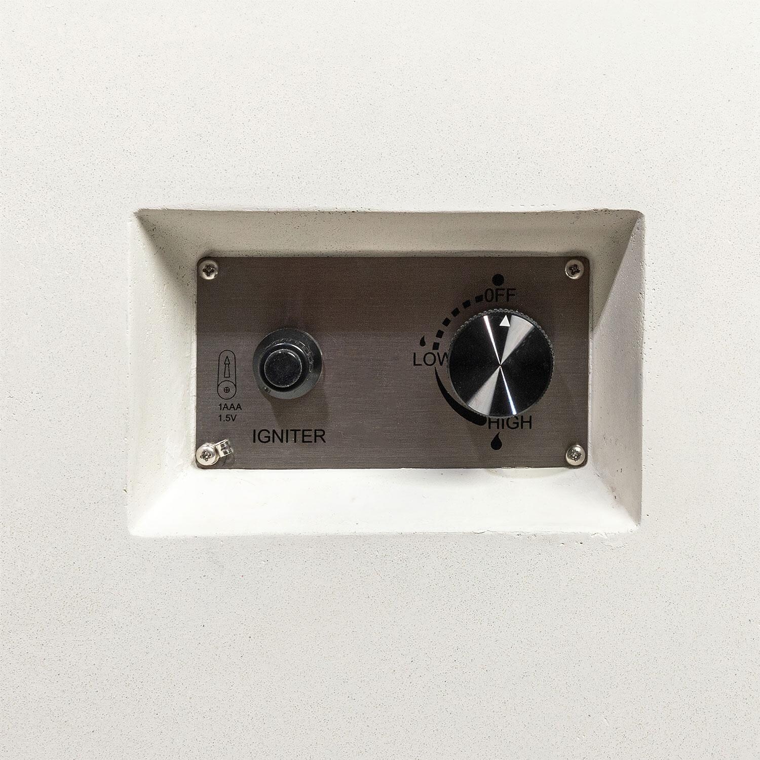 Glenwood 42-in Square Concrete Propane Fire Pit w/ Hidden Propane Tank in White by Lakeview Outdoor Designs - Burner Switch - Detail thumbnail