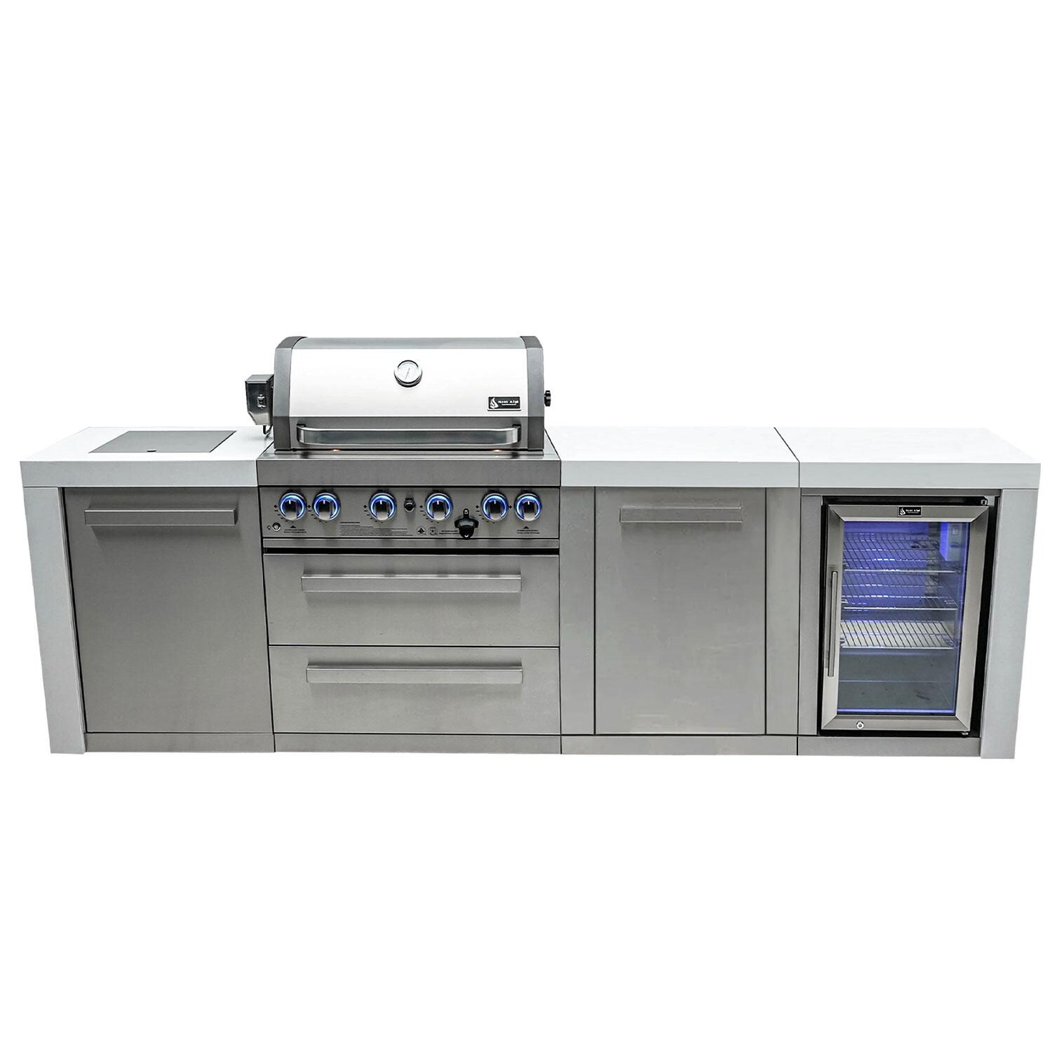 Mont Alpi Deluxe Series 9 Ft Natural Gas Outdoor Kitchen Island w/ Side Burner & Refrigerator (Ships Propane w/ Conversion Kit)