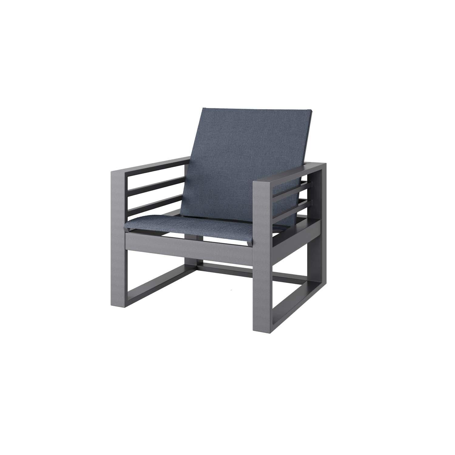 Palermo Aluminum Club Chair in Graphite w/ Harbor Indigo Sling By Ebel - White Background thumbnail