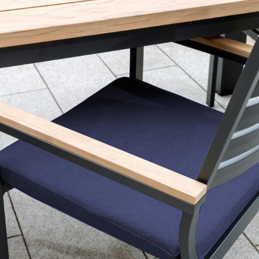 Elba 5 Pc Aluminum Dining Set w/ Teak Tabletop in Charcoal / Spectrum Indigo - Chair Detail - Detail thumbnail