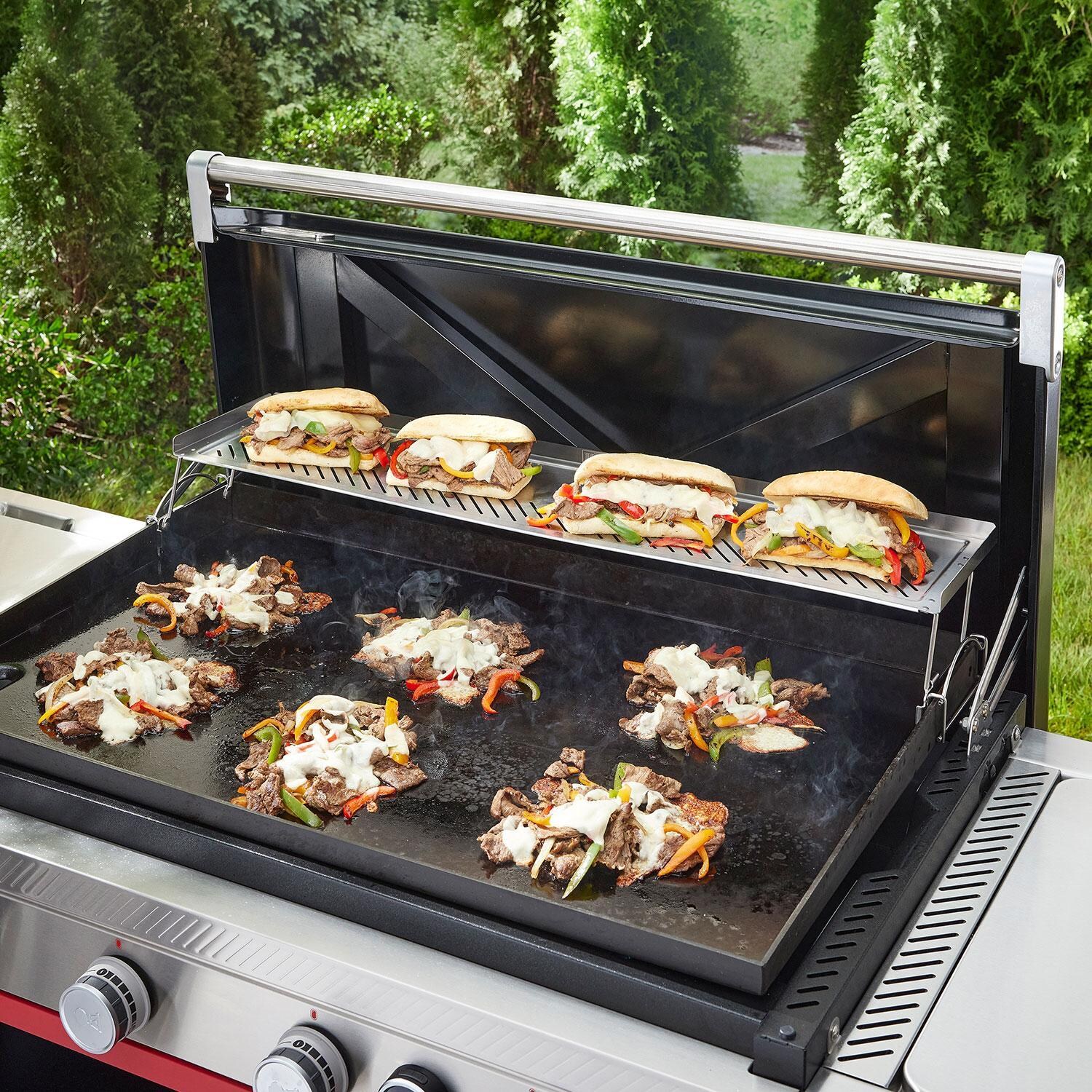 Weber 3400165 Dual-Level Warming Rack/Resting Tray for 36 Inch Slate Griddle - On Grill - Philly Cheesestakes - Lifestyle thumbnail