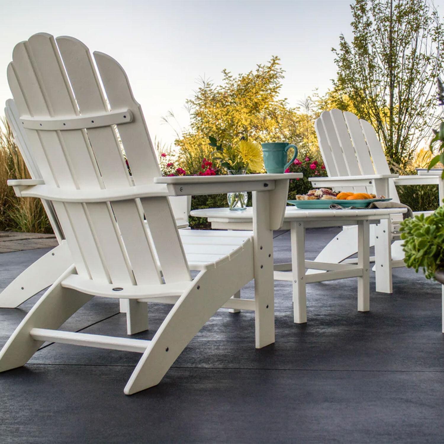 POLYWOOD Sand Vineyard 5-Piece Oversized Adirondack Set - Back Patio - Rear View - Shown in White finish - Lifestyle thumbnail