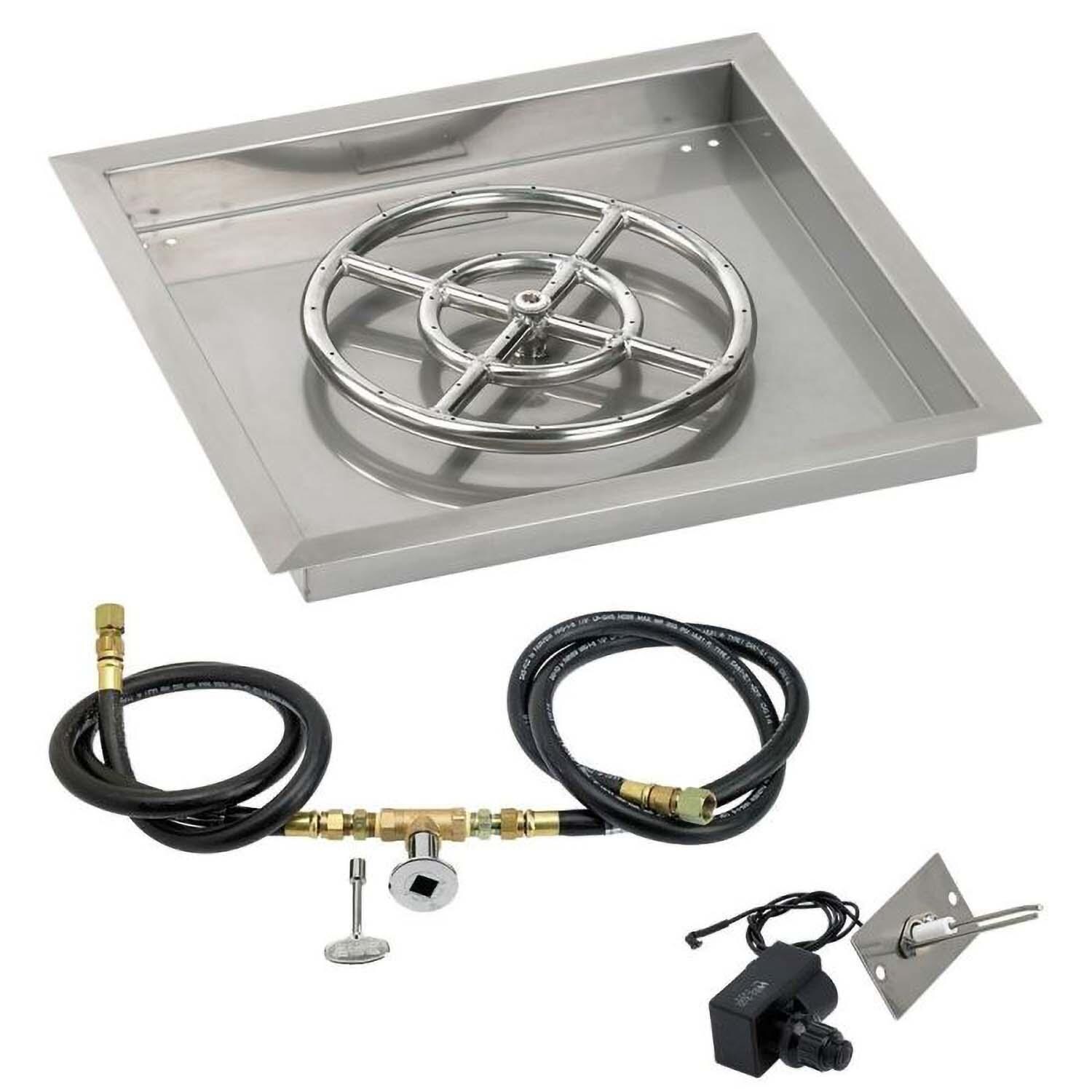 BBQGuys Signature 18 Inch Stainless Steel Square Drop-In Pan W/Spark Ignition Kit - 12 Inch Ring - Natural Gas - White Background thumbnail