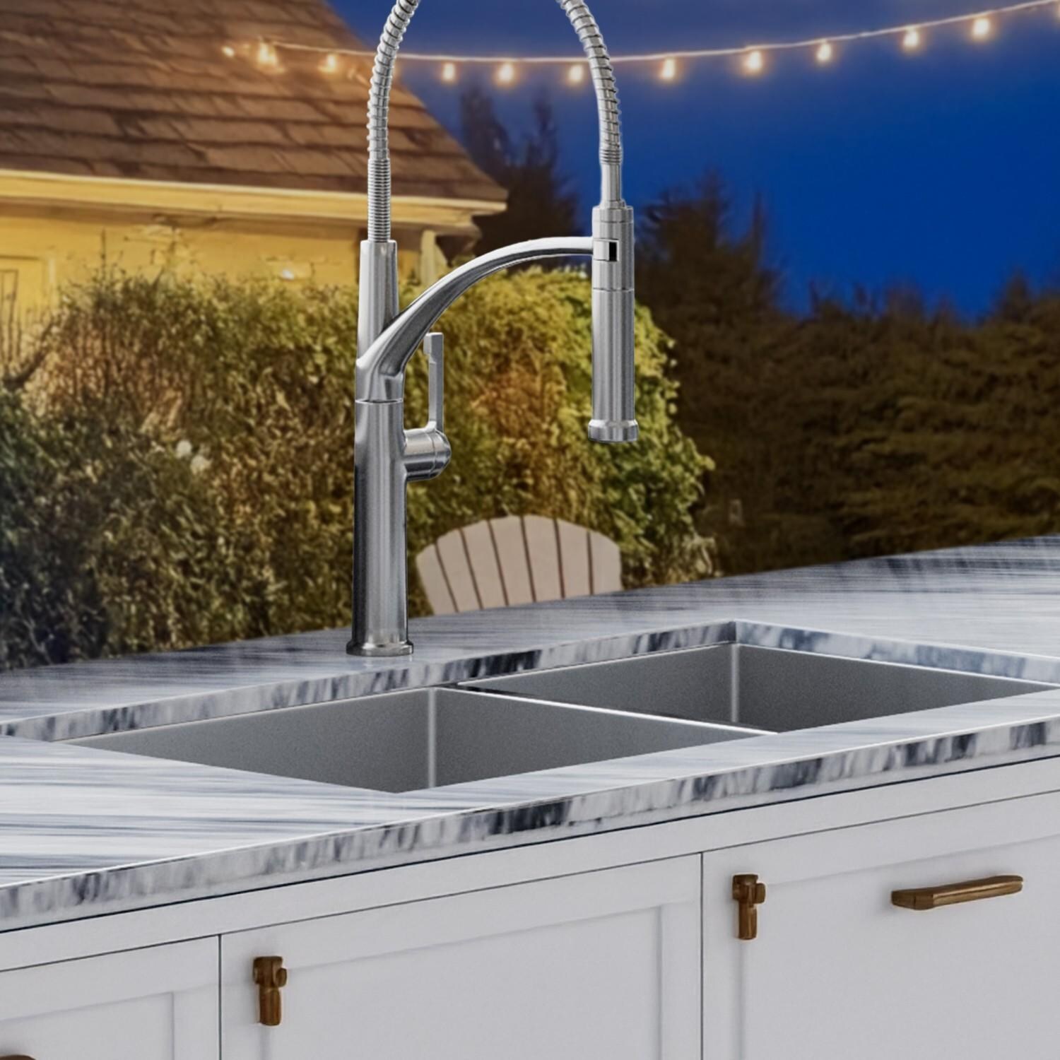 BBQGuys Signature Undermount Stainless Steel 33-Inch 60/40 Double Bowl Sink W/Grids and Strainers