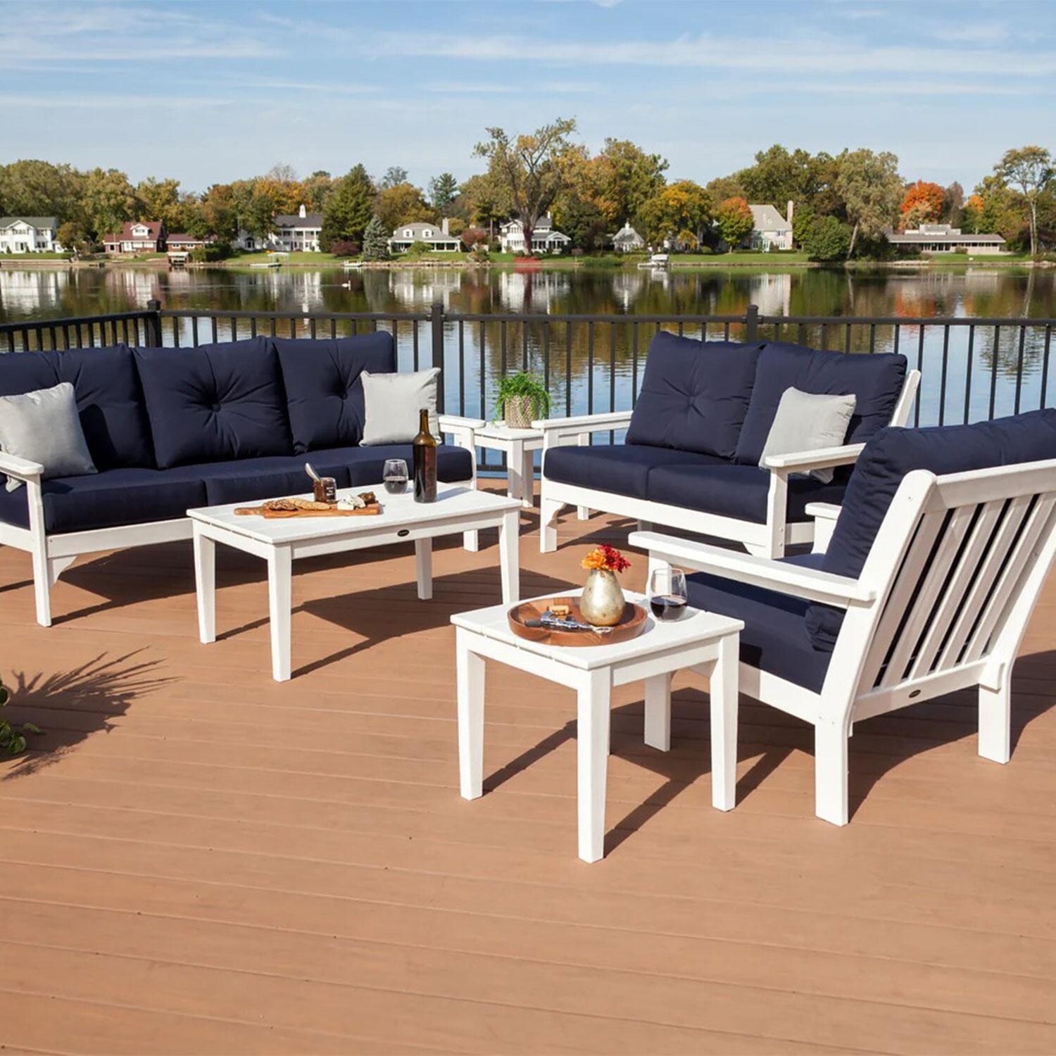 POLYWOOD Vineyard White & Marine Indigo 6-Piece Deep Seating Set - Balcony - Lifestyle thumbnail