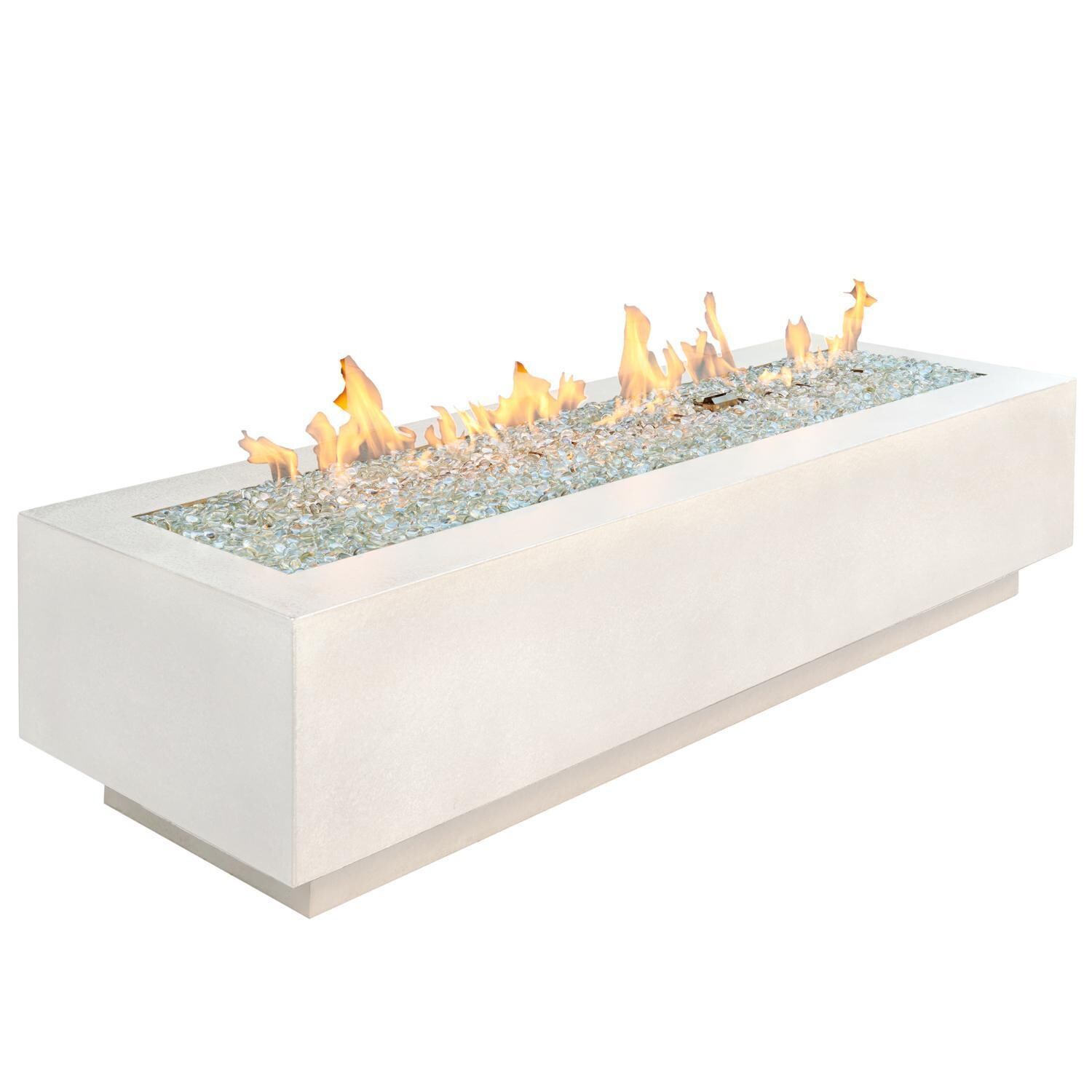 Cove 72 Inch Rectangular GFRC Natural Gas Fire Pit Table w/ Electronic Ignition in White by The Outdoor GreatRoom Company - White Background thumbnail
