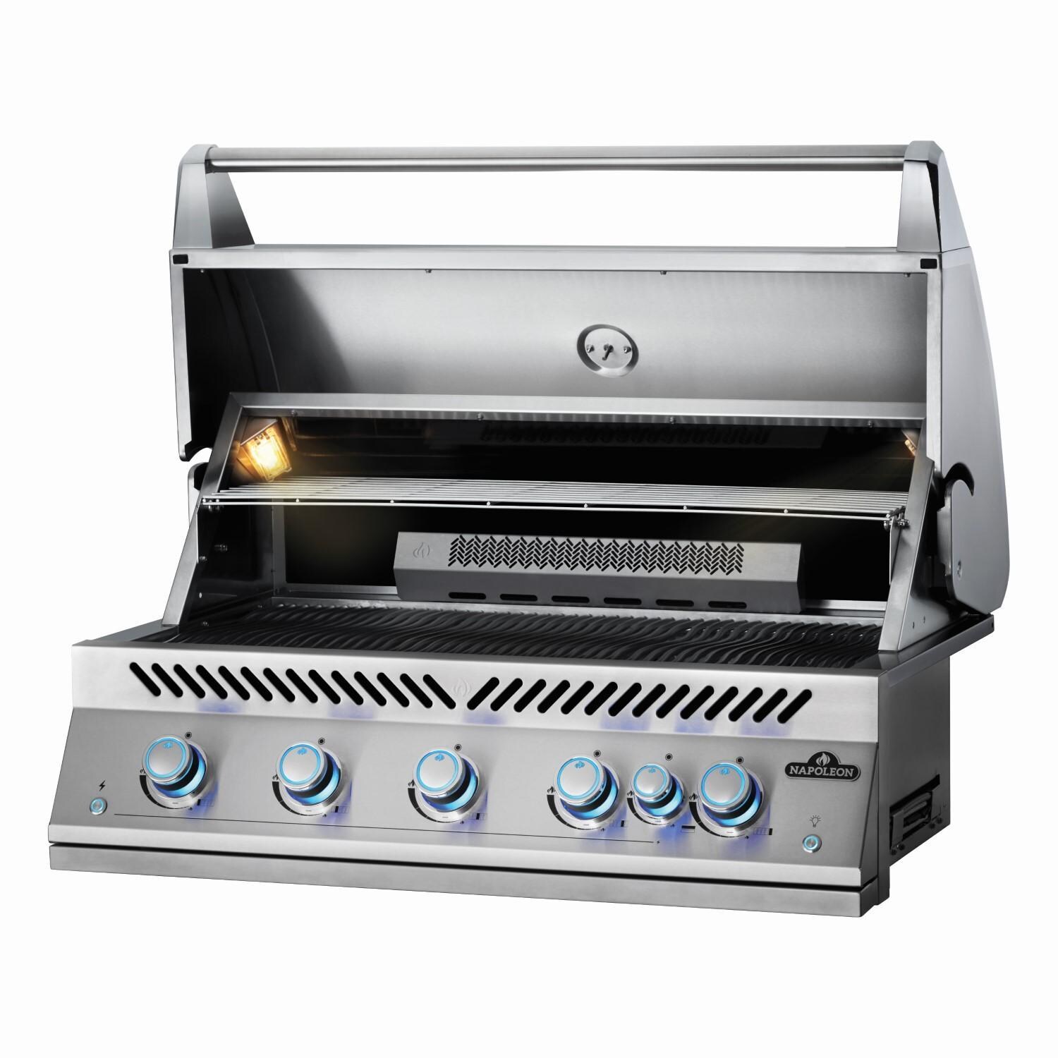 Napoleon BIG38RBPSS-1 Propane Grill - Angled Open With Warming Rack - White Background thumbnail
