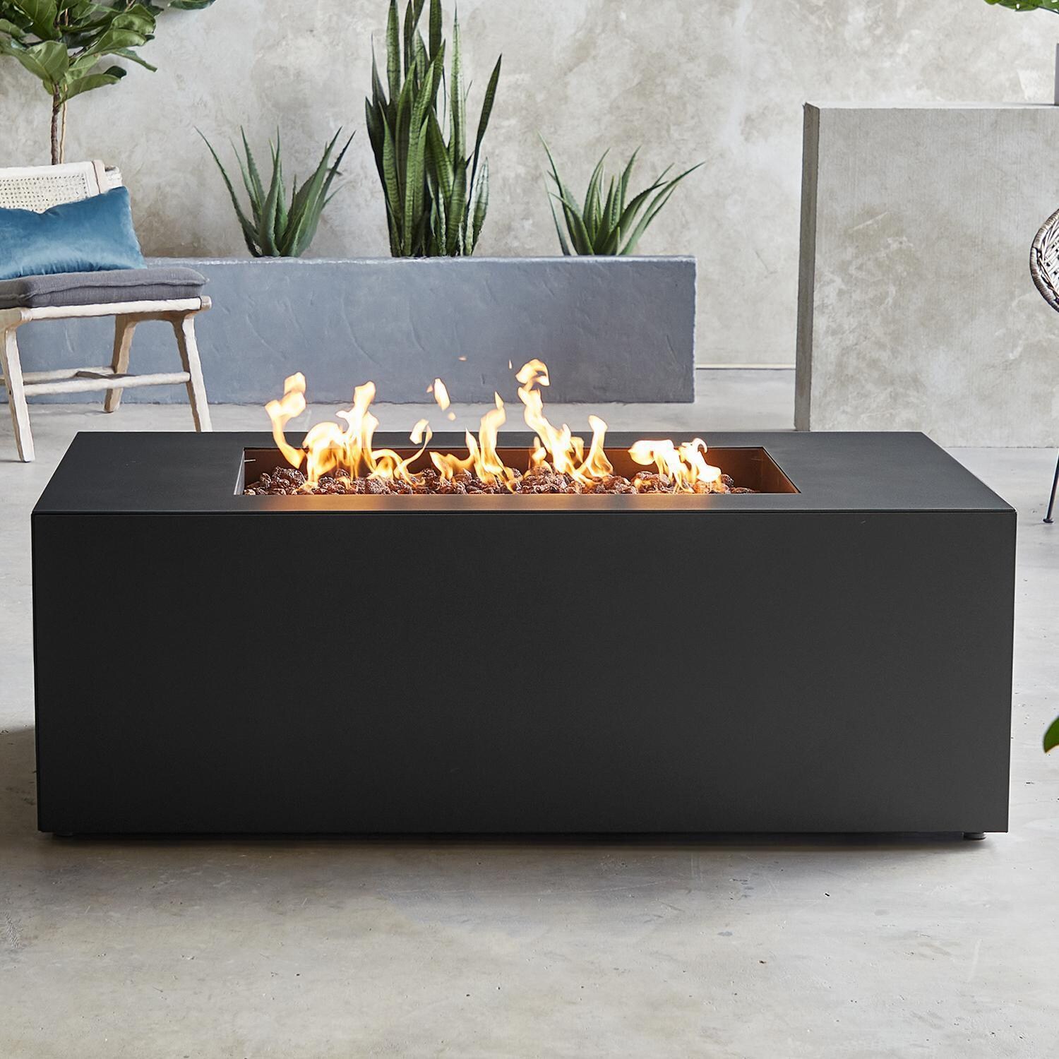 Covewood 58 Inch Rectangular Aluminum Natural Gas Fire Pit in Charcoal by BBQGuys Signature (Ships Propane w/ Conversion Kit)