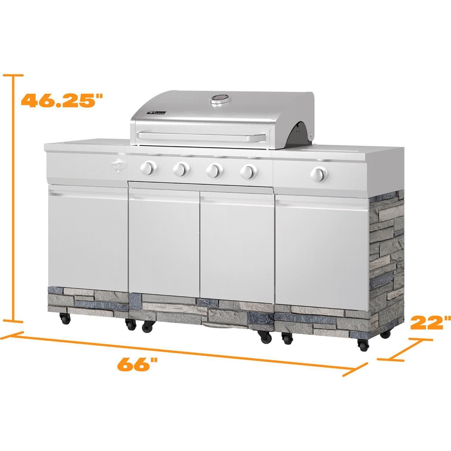 TYTUS Fresno Series 4-Burner Stainless Steel + Shadow Stone Natural Gas BBQ Island (Ships Propane w/ Conversion Kit) - Grill Dimensions - Dimensional thumbnail