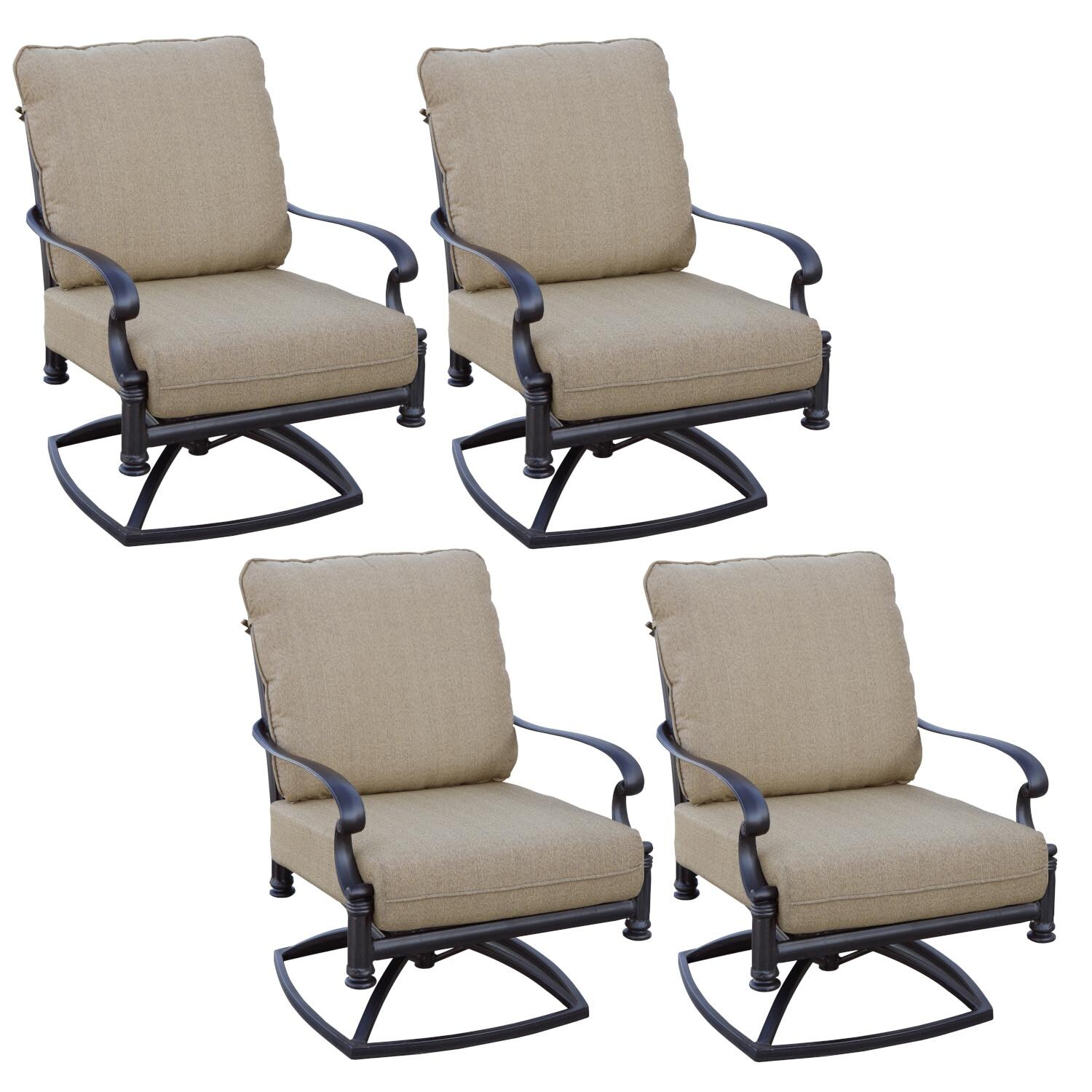 Santa Barbara Cast Aluminum 4 Pc Set Swivel Rocker Club Chair Set in Antique Bronze/Sesame by Darlee