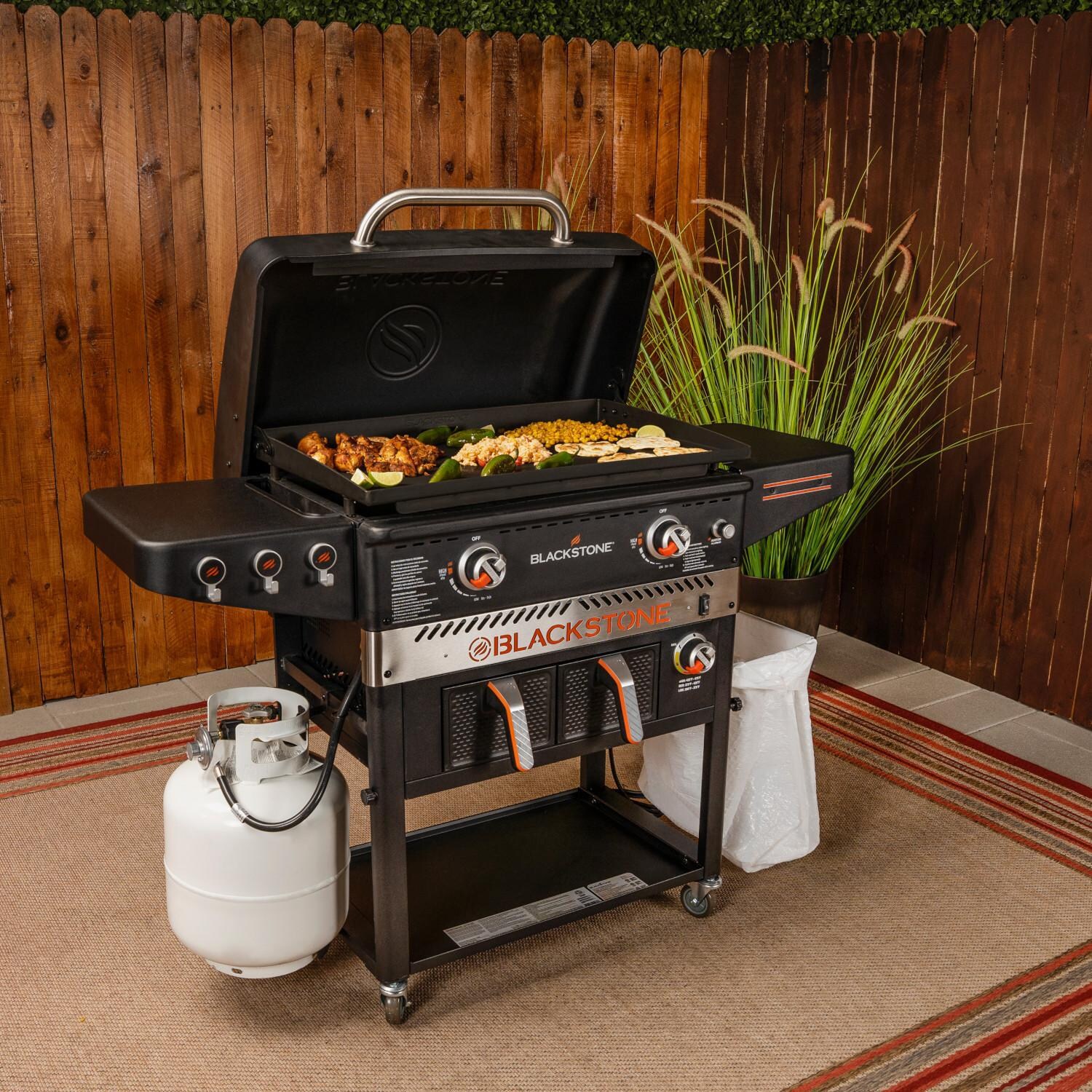 Blackstone 1962 Patio 28-Inch Griddle Cooking Station W/ Air Fryer - Side View Lid Open thumbnail