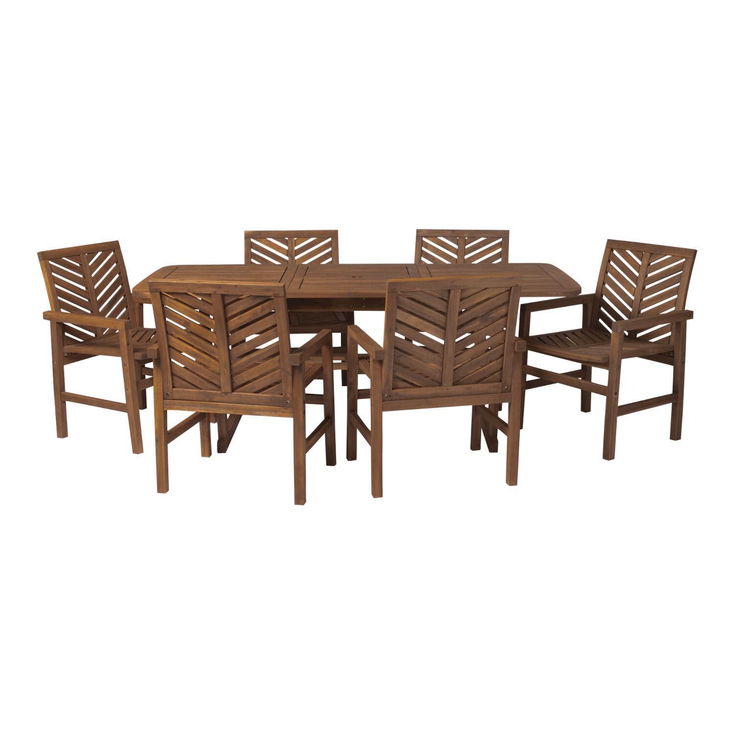 Ultimate Patio Wishlake 7 Piece Acacia Patio Dining Set W/ 55-79 X 35 Inch Extension Rectangular Table - Dark Brown - Extended View thumbnail